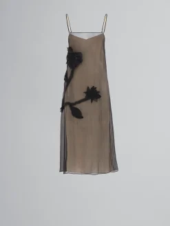 Dresses>Marni Crepon Slip Dress With Flower Appliqués BLACK