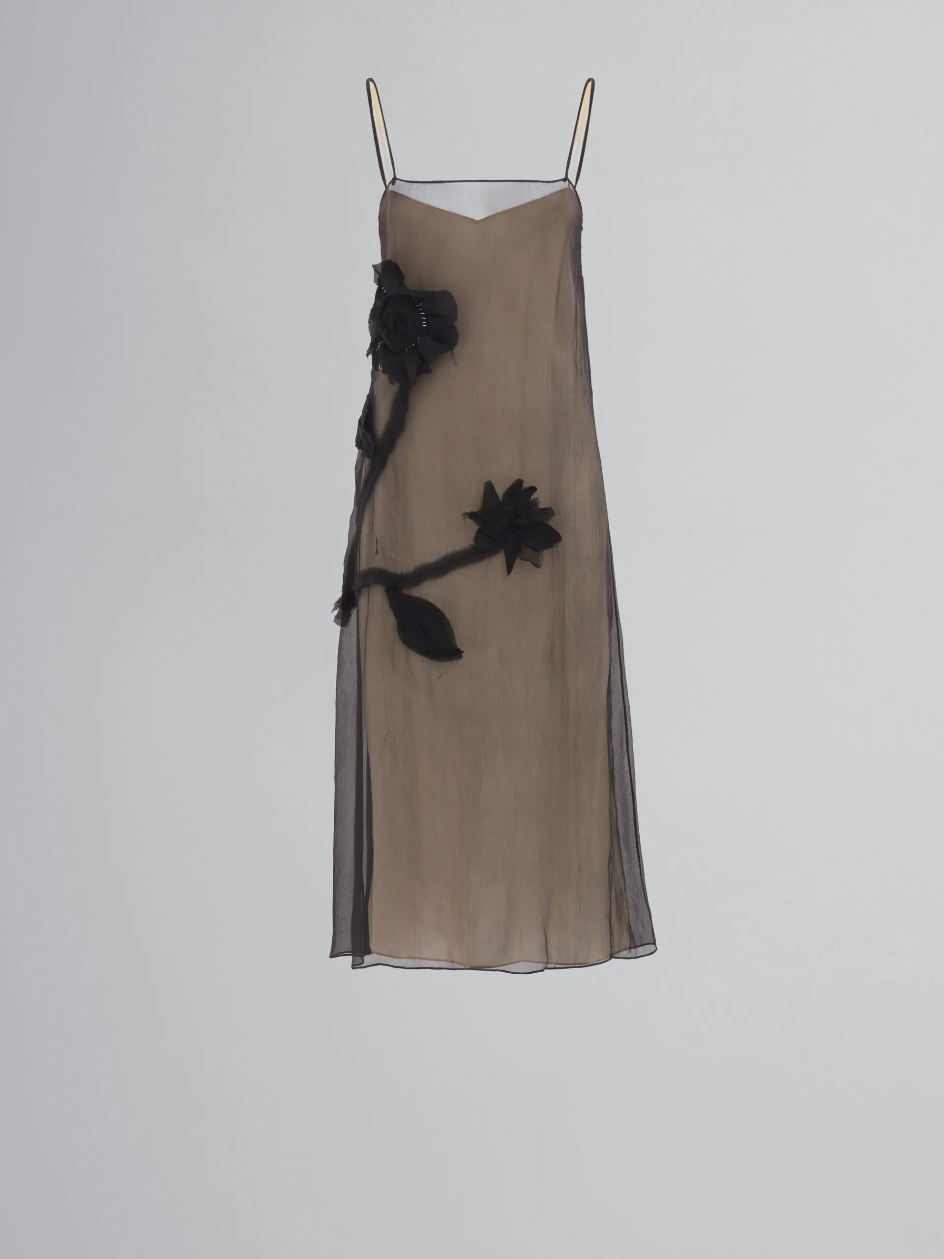 Dresses>Marni Crepon Slip Dress With Flower Appliqués BLACK