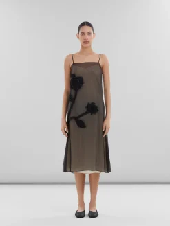 Dresses>Marni Crepon Slip Dress With Flower Appliqués BLACK