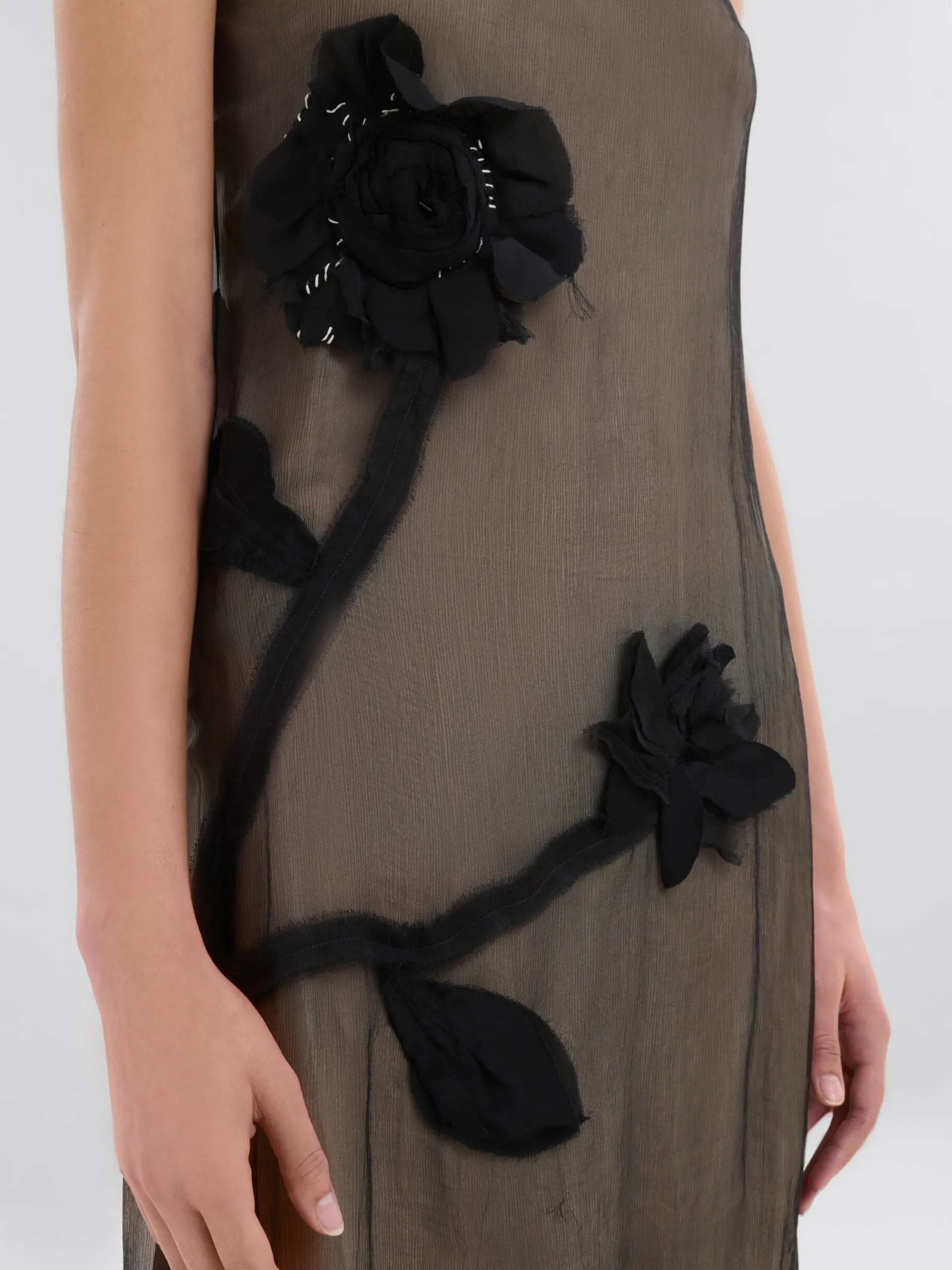 Dresses>Marni Crepon Slip Dress With Flower Appliqués BLACK