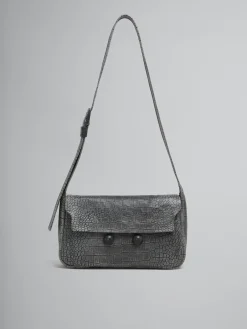 Trunkaroo Bag | Shoulder Bags>Marni Crocodile Print Leather Medium Trunkaroo Handbag BLACK