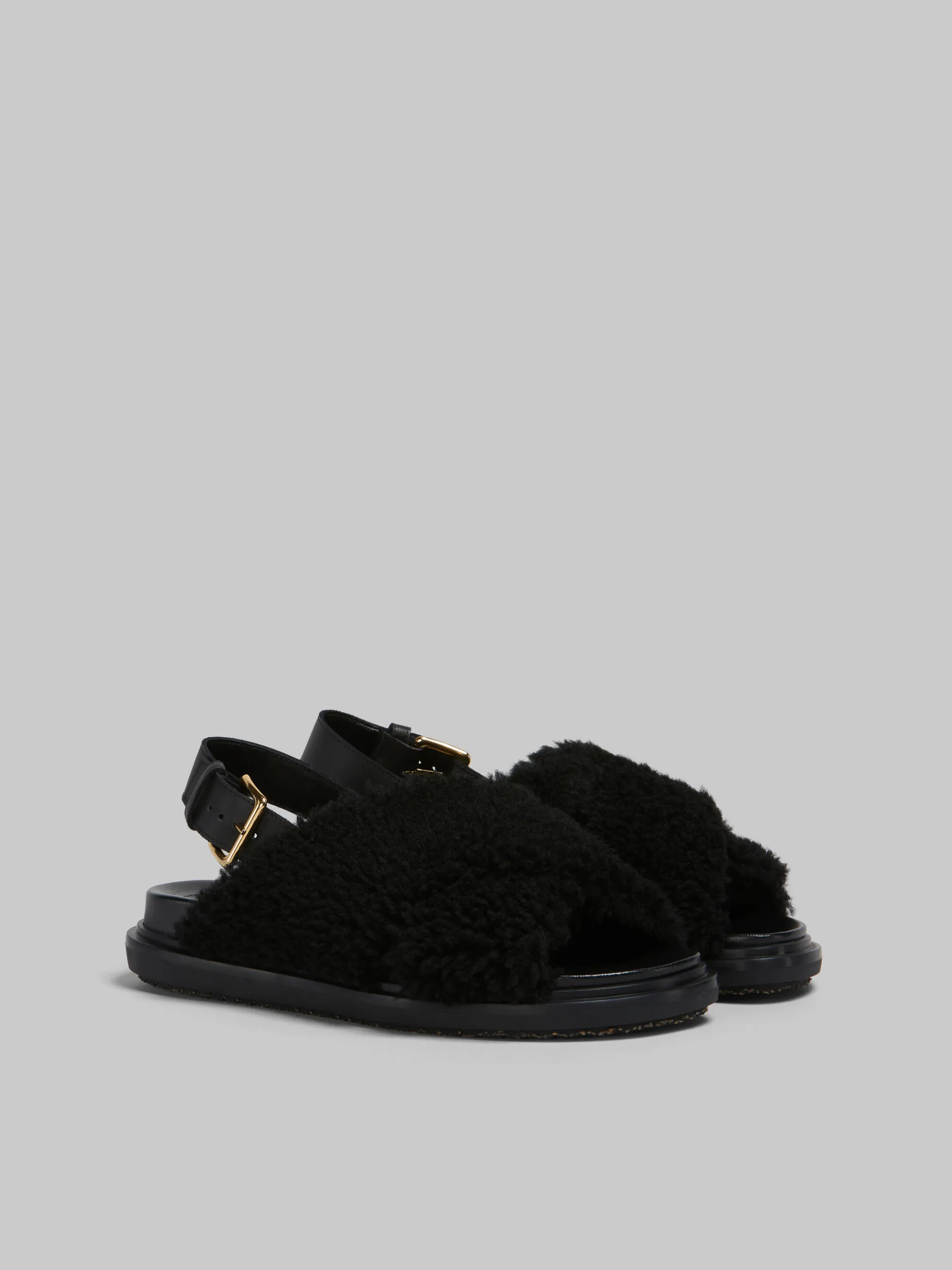 Slides & Sandals | Fussbett>Marni Curly Shearling Fussbett Slide BLACK