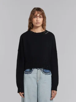 Knitwear>Marni Dishevelled Cotton Cropped Jumper BLACK