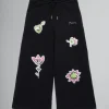 Kids>Marni Fleece Wide Trousers With Sequined Flowers BLACK
