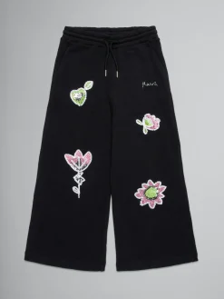 Kids>Marni Fleece Wide Trousers With Sequined Flowers BLACK