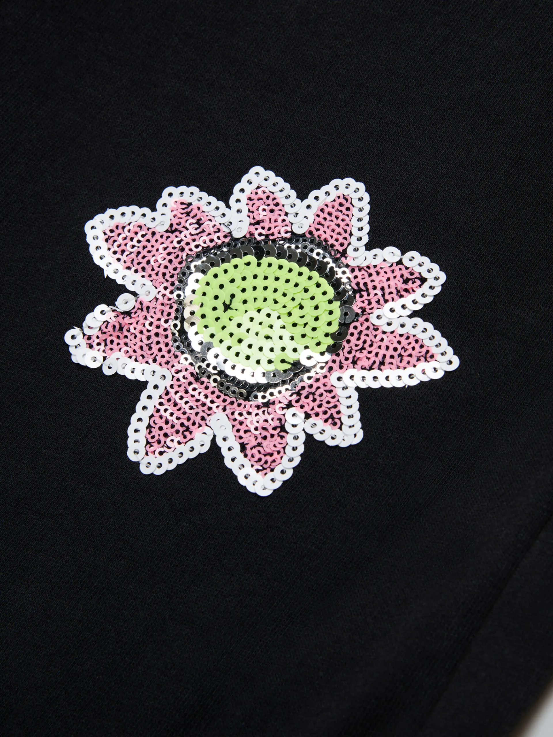 Kids>Marni Fleece Wide Trousers With Sequined Flowers BLACK