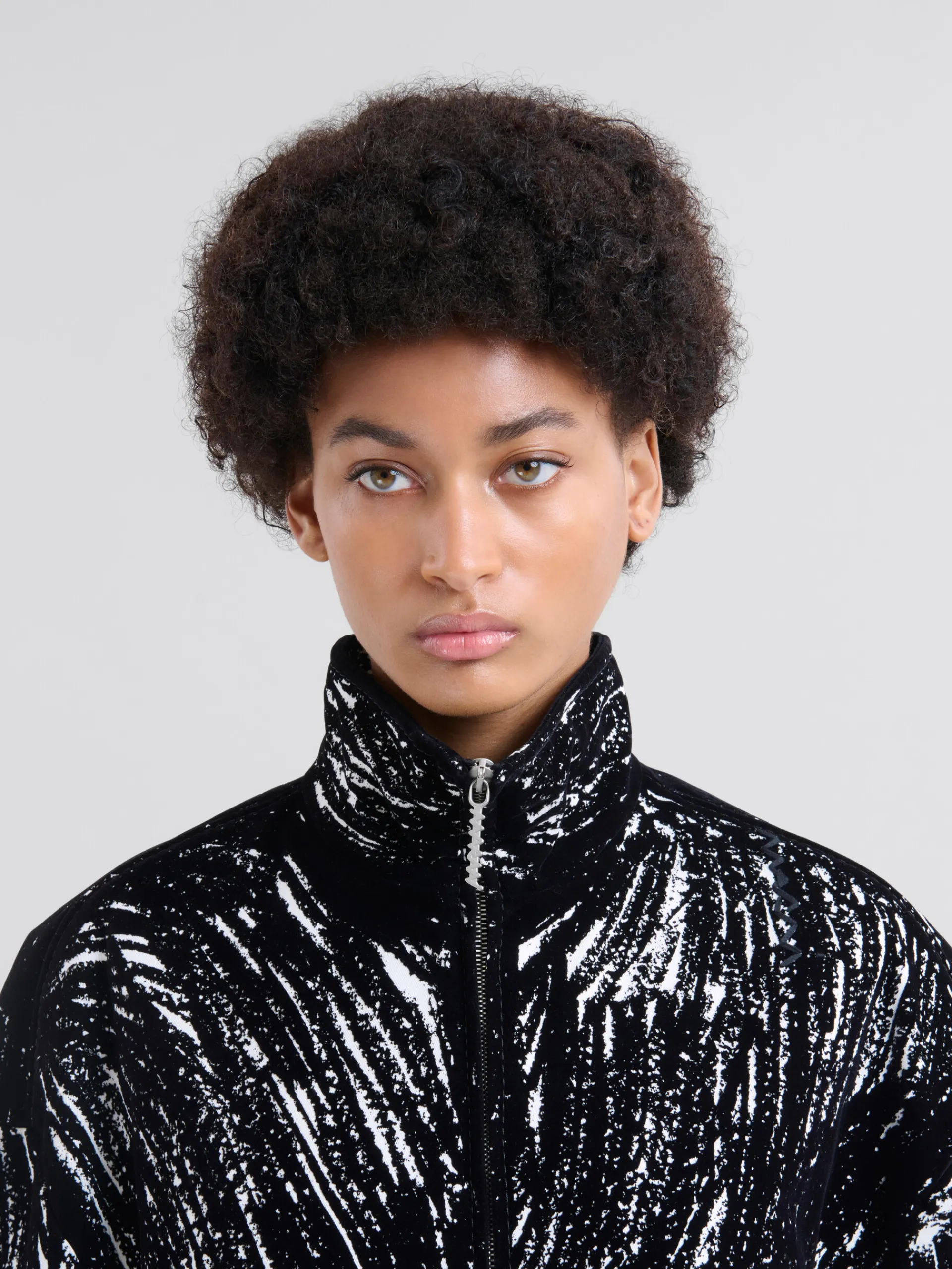 Coats & Jackets | Matching Sets>Marni Flocked Cotton Padded Jacket With Crayon Print BLACK
