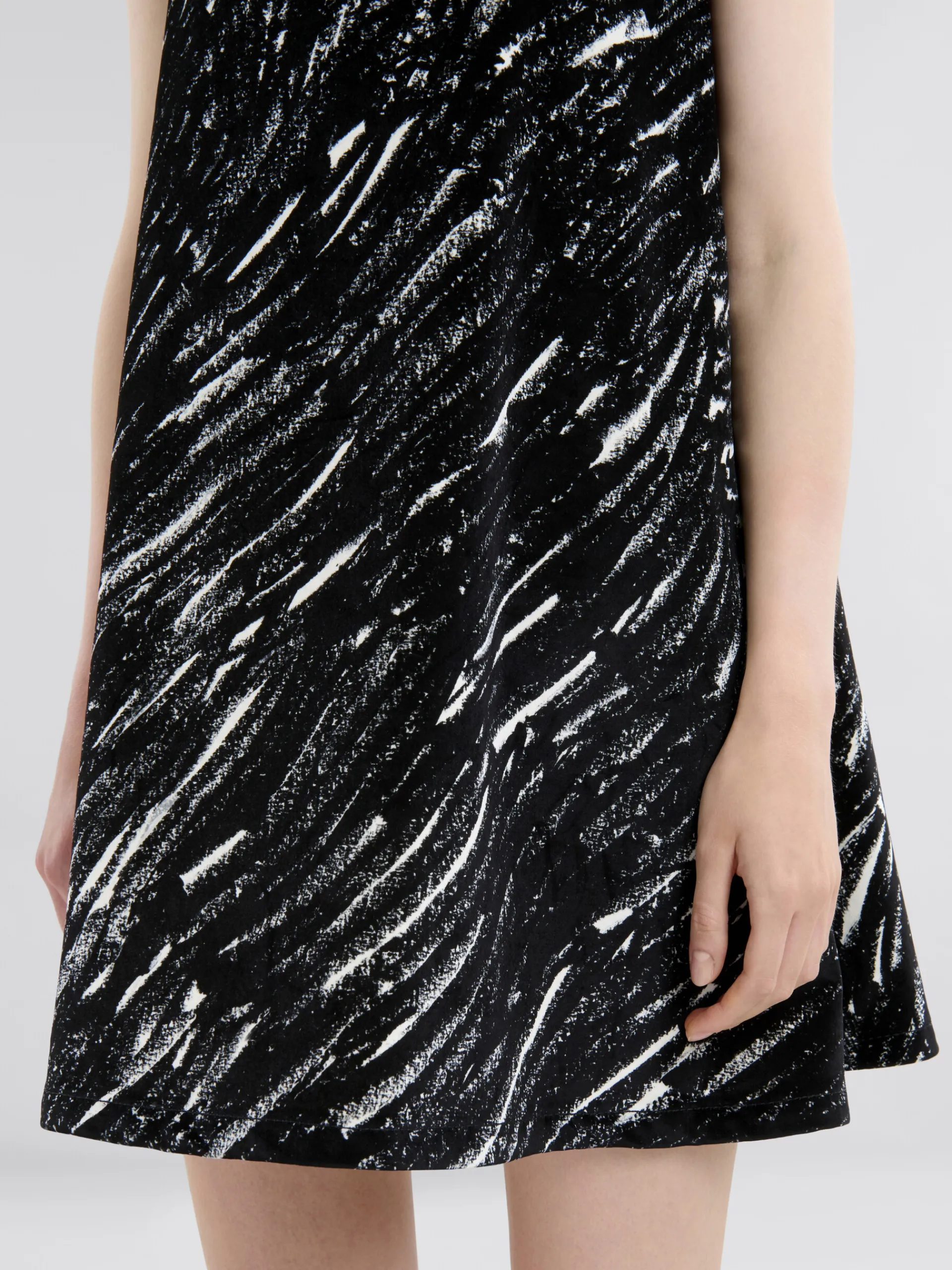 Dresses>Marni Flocked Denim Flared Dress With Crayon Print BLACK