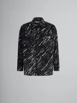 Tops & T-Shirts | Denim>Marni Flocked Denim Oversized Shirt With Crayon Print BLACK