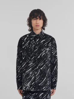 Tops & T-Shirts | Denim>Marni Flocked Denim Oversized Shirt With Crayon Print BLACK