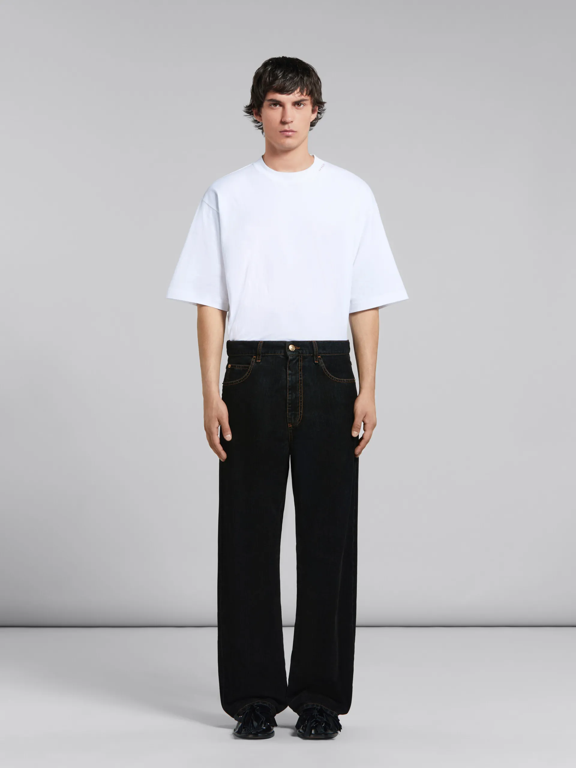 Pants | Denim>Marni Flocked Denim Wide-leg Jeans BLACK