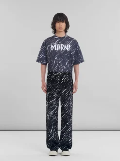 Denim | Pants>Marni Flocked Denim Wide-leg Jeans With Crayon Print BLACK