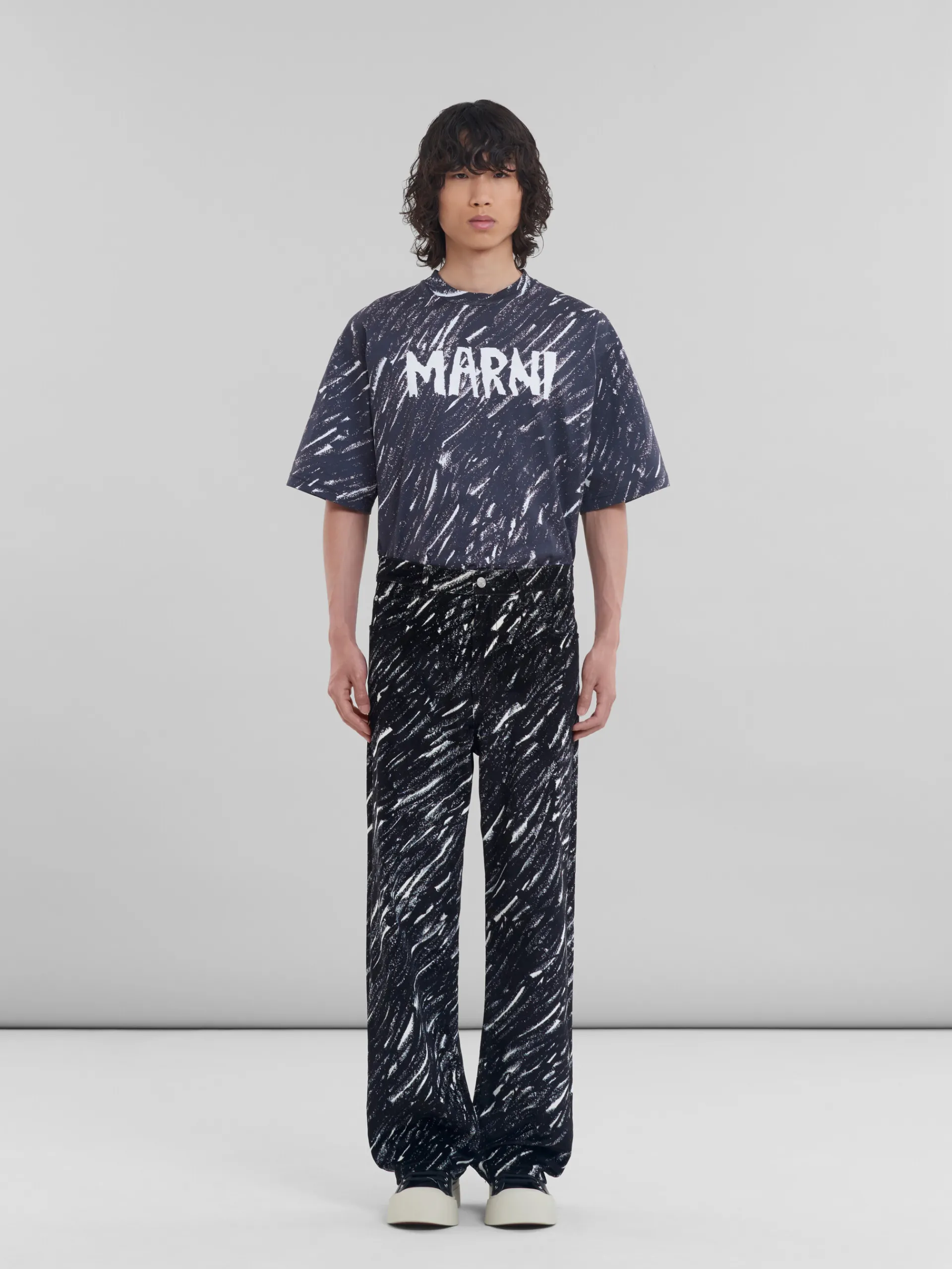 Denim | Pants>Marni Flocked Denim Wide-leg Jeans With Crayon Print BLACK