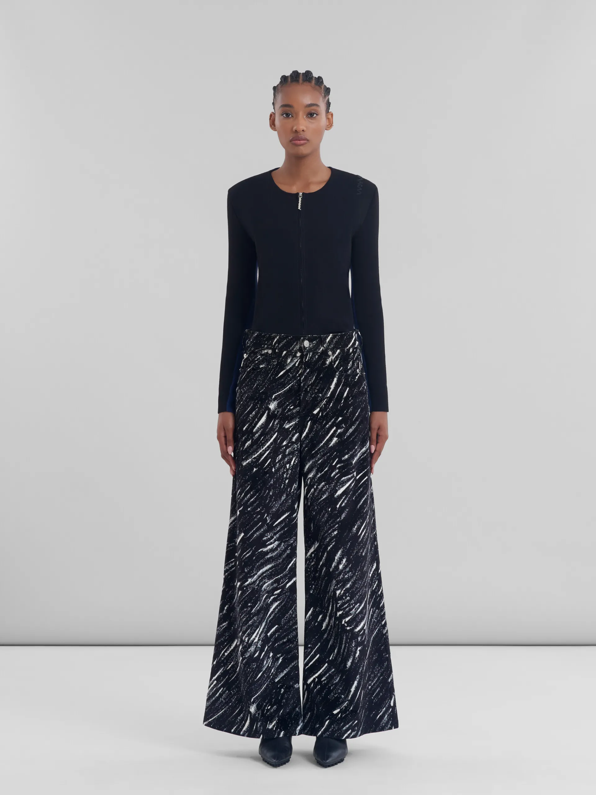 Matching Sets | Pants>Marni Flocked Loose Jeans With Crayon Print BLACK