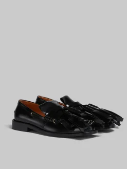 Lace Up & Loafers>Marni Leather Bambi Loafer With Maxi Tassels BLACK