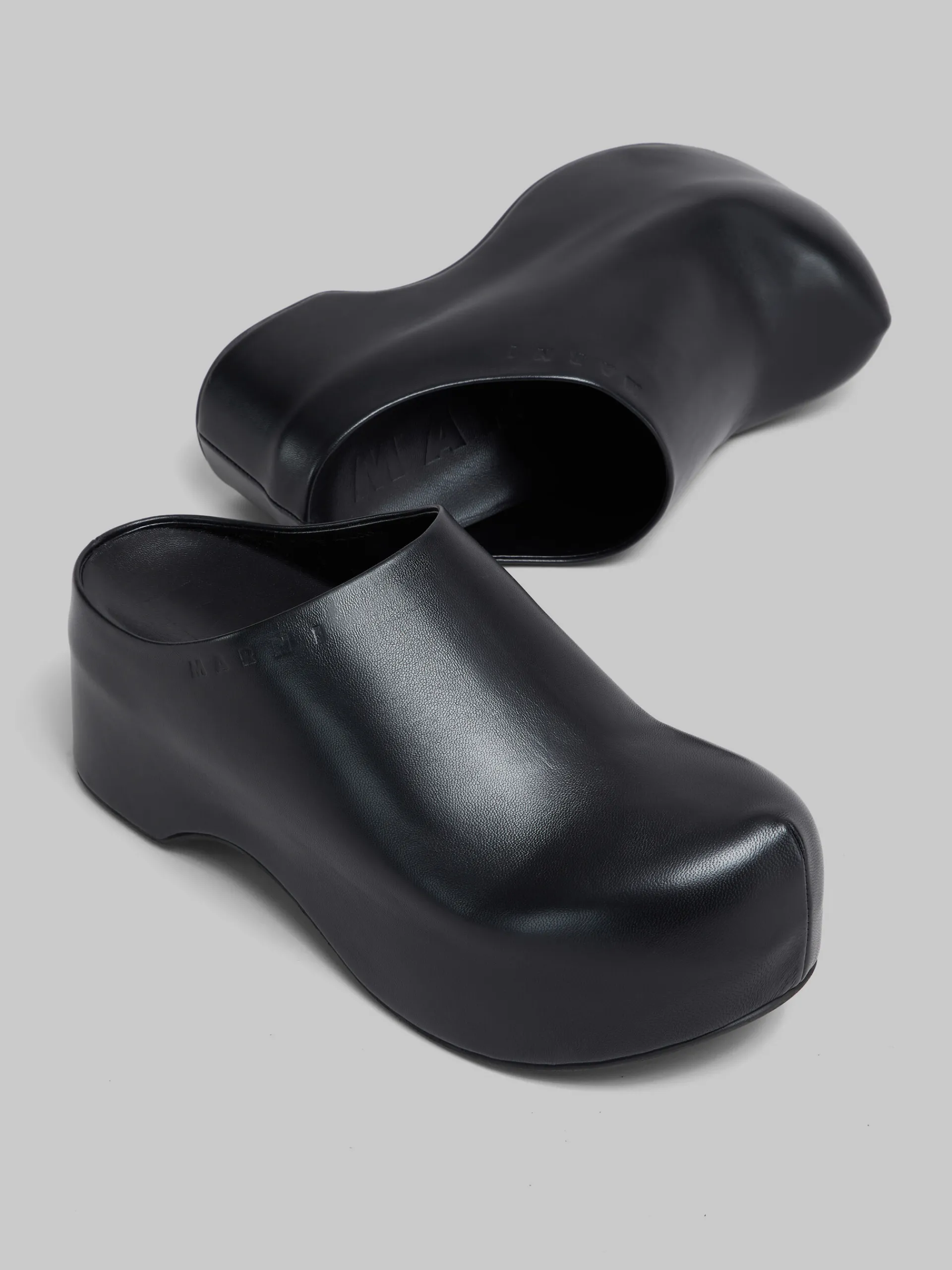 Flats>Marni Leather Chunky Clog Sabot BLACK