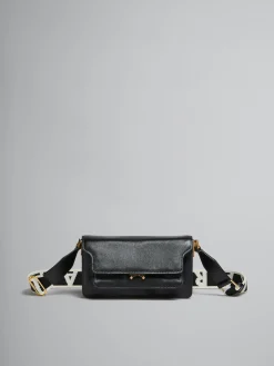Shoulder Bags>Marni Leather E/W Soft Trunk Bag With Logo Strap BLACK