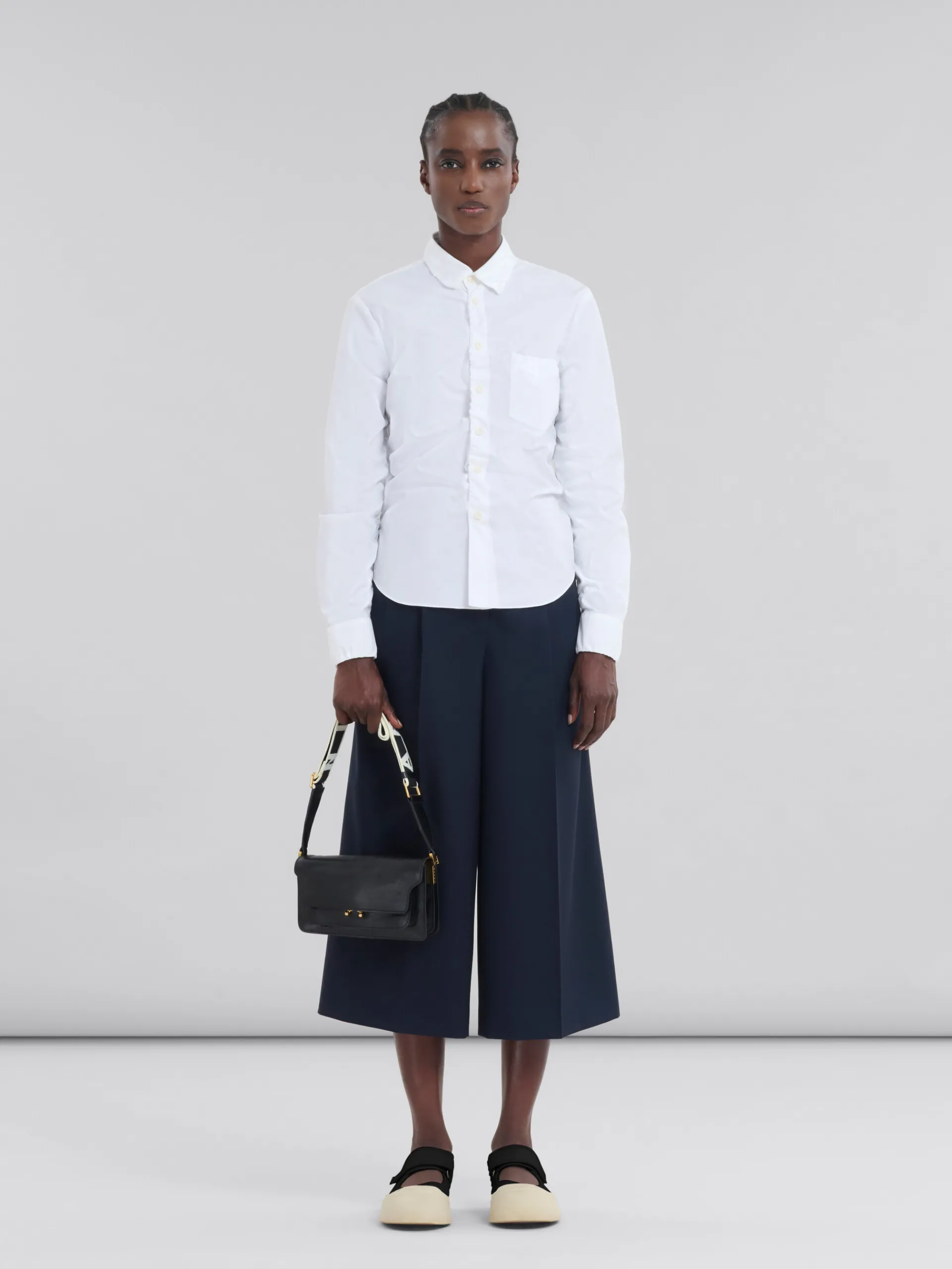 Shoulder Bags>Marni Leather E/W Soft Trunk Bag With Logo Strap BLACK