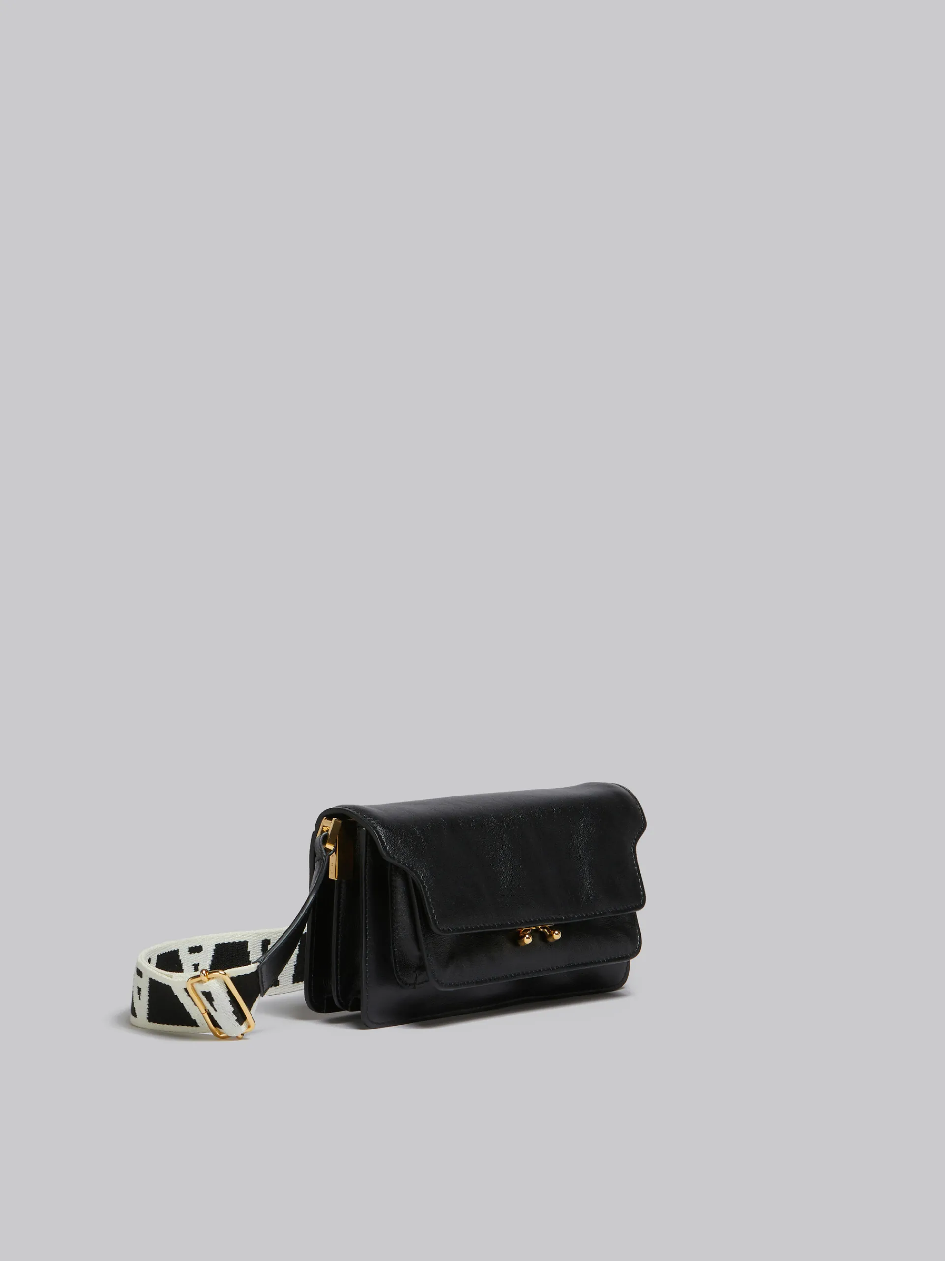 Shoulder Bags>Marni Leather E/W Soft Trunk Bag With Logo Strap BLACK