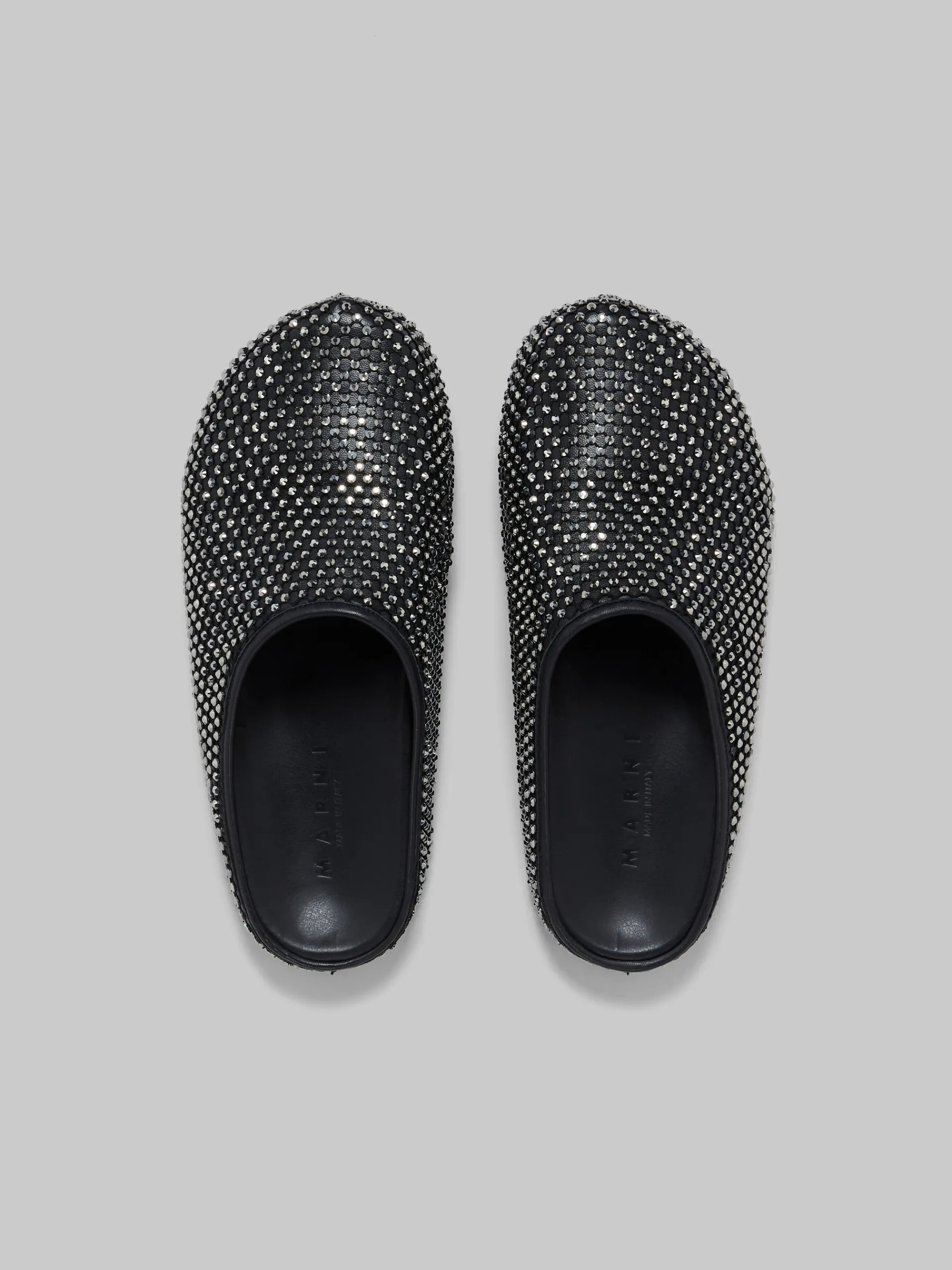Fussbett Sabot>Marni Leather Fussbett Sabot With Rhinestones BLACK
