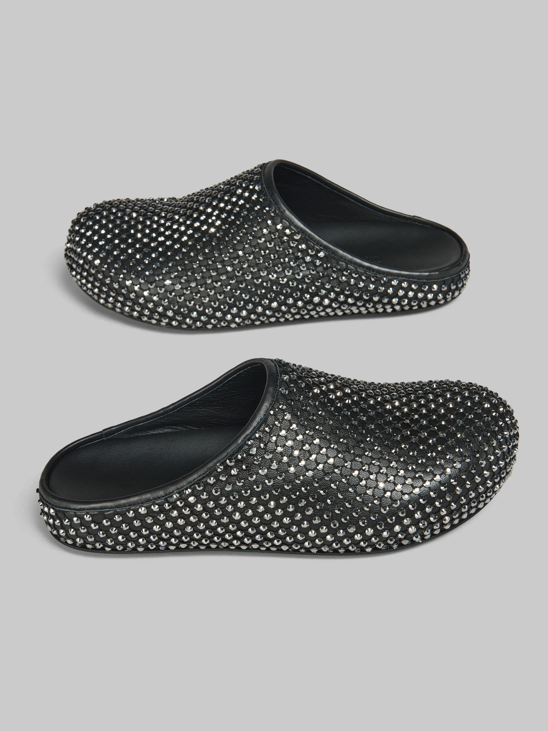 Fussbett Sabot>Marni Leather Fussbett Sabot With Rhinestones BLACK