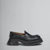 Flats>Marni Leather Loafer With Platform Sole BLACK