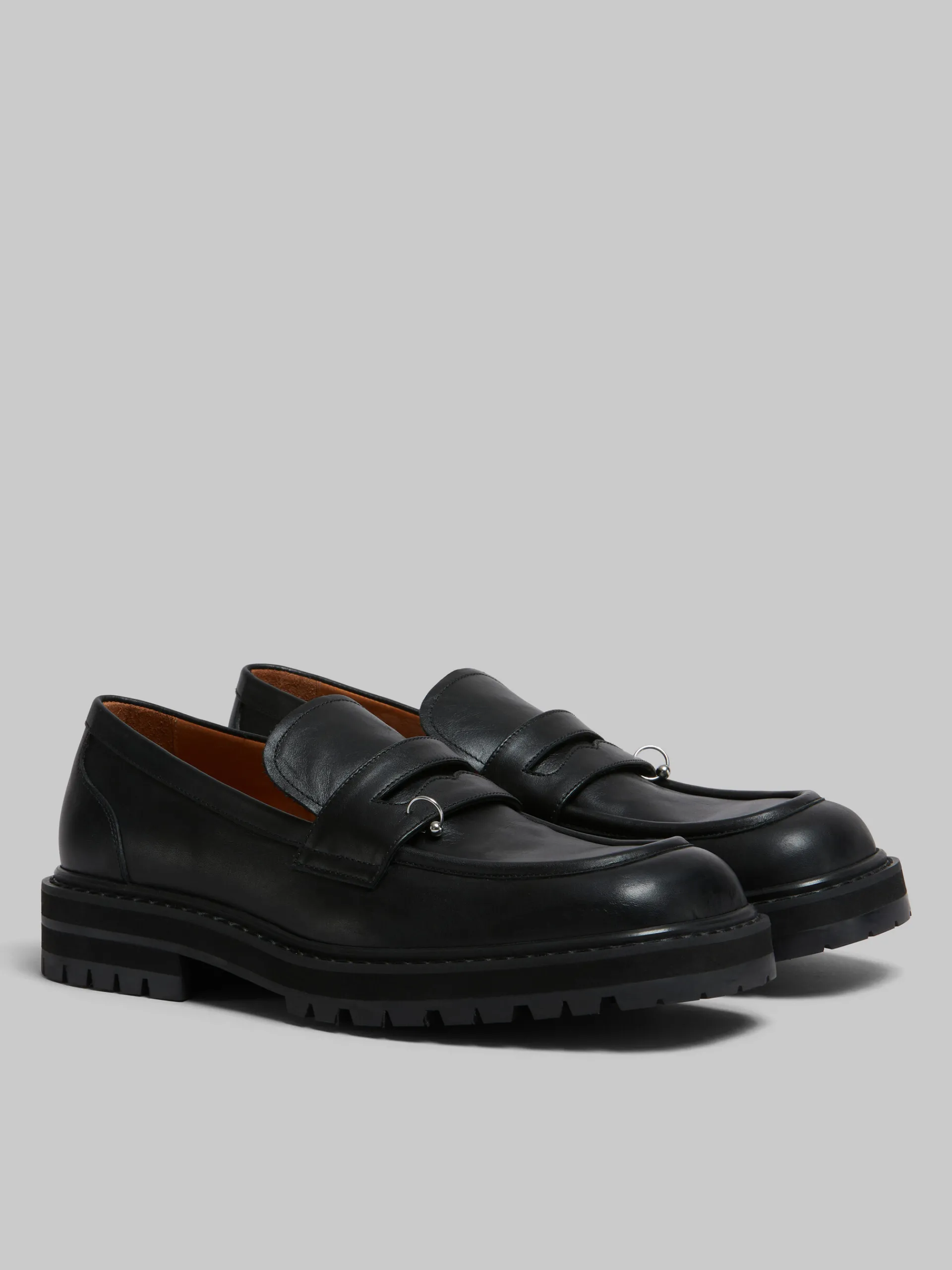 Lace Up & Loafers>Marni Leather Piercing 2.0 Chunky Loafer BLACK