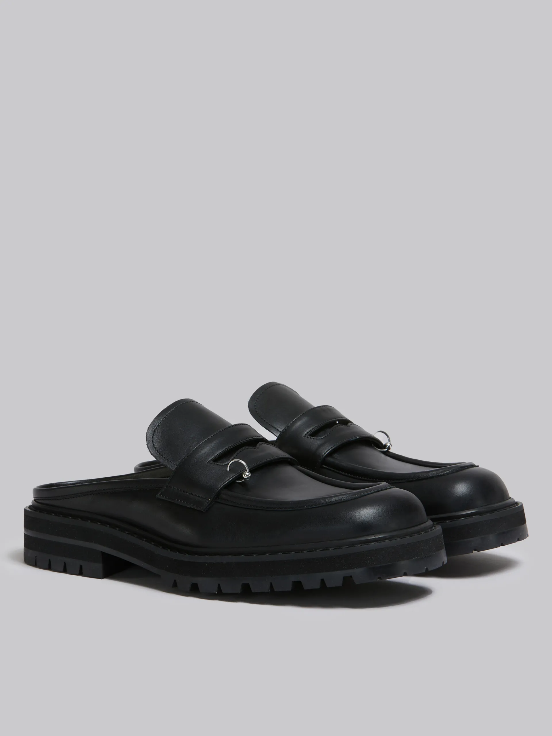 Lace Up & Loafers>Marni Leather Piercing 2.0 Chunky Sabot Loafer BLACK