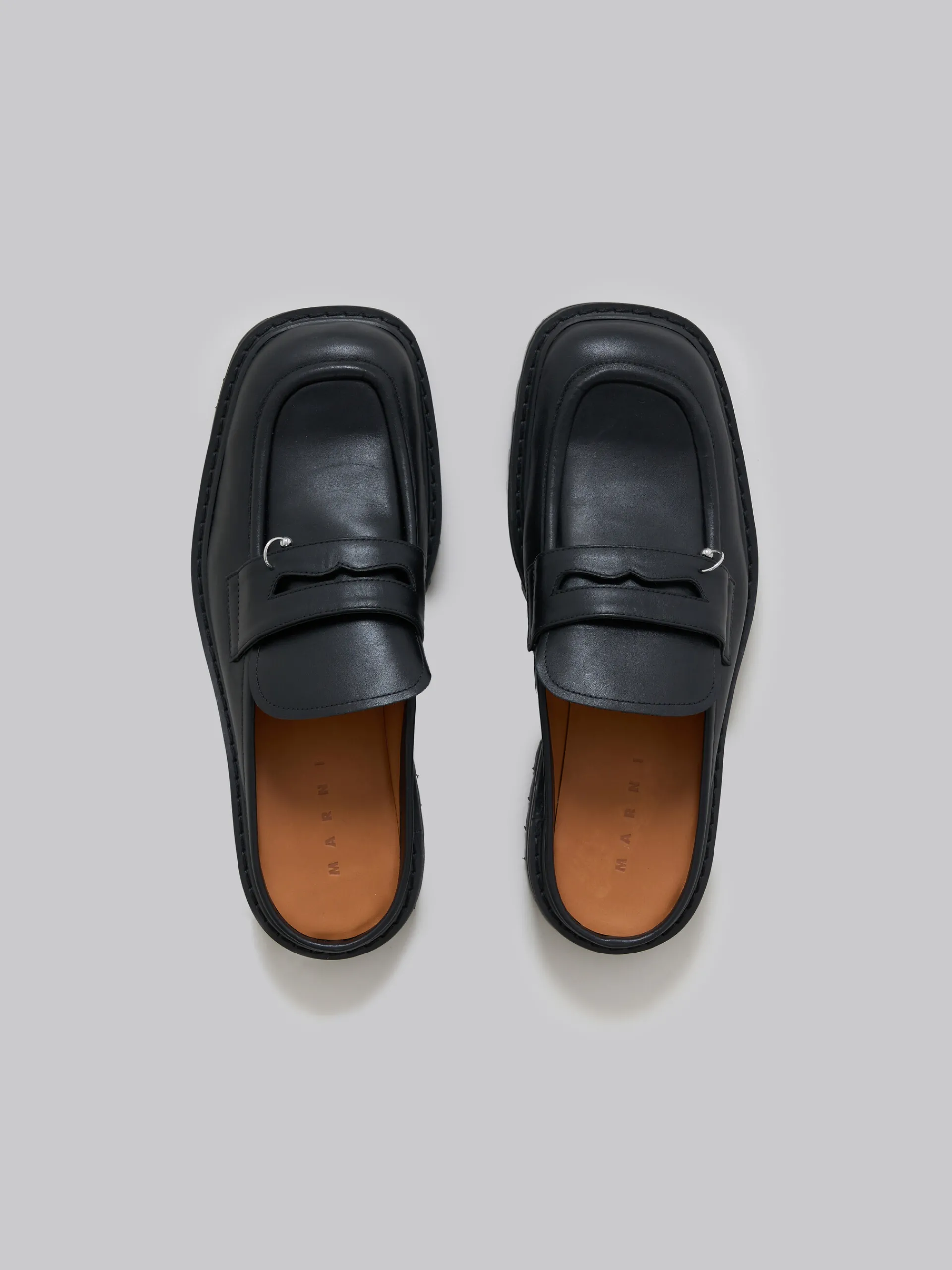 Lace Up & Loafers>Marni Leather Piercing 2.0 Chunky Sabot Loafer BLACK