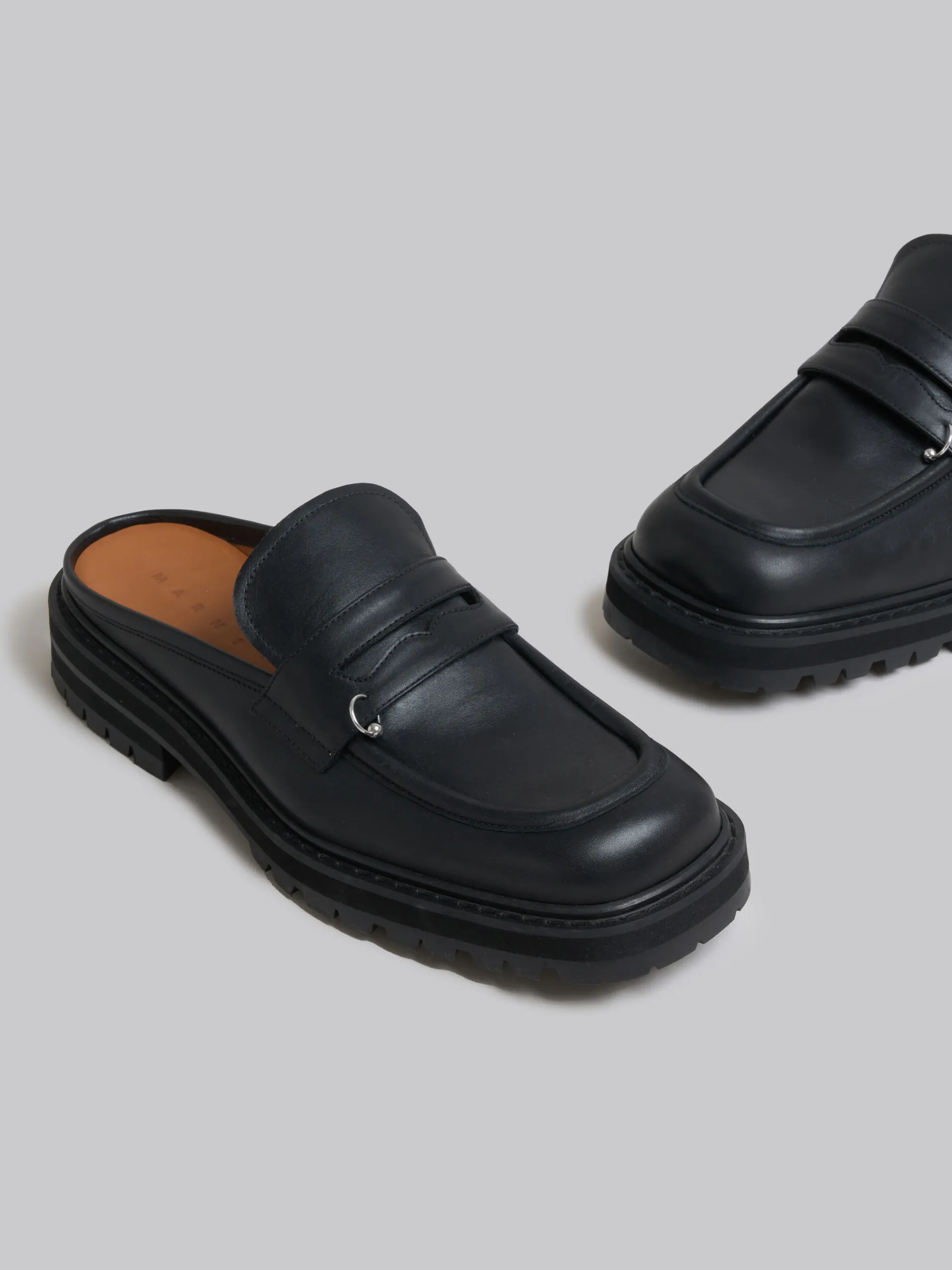 Lace Up & Loafers>Marni Leather Piercing 2.0 Chunky Sabot Loafer BLACK