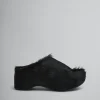 Slides & Sandals>Marni Long-hair Calfskin Chunky Clog Slide BLACK