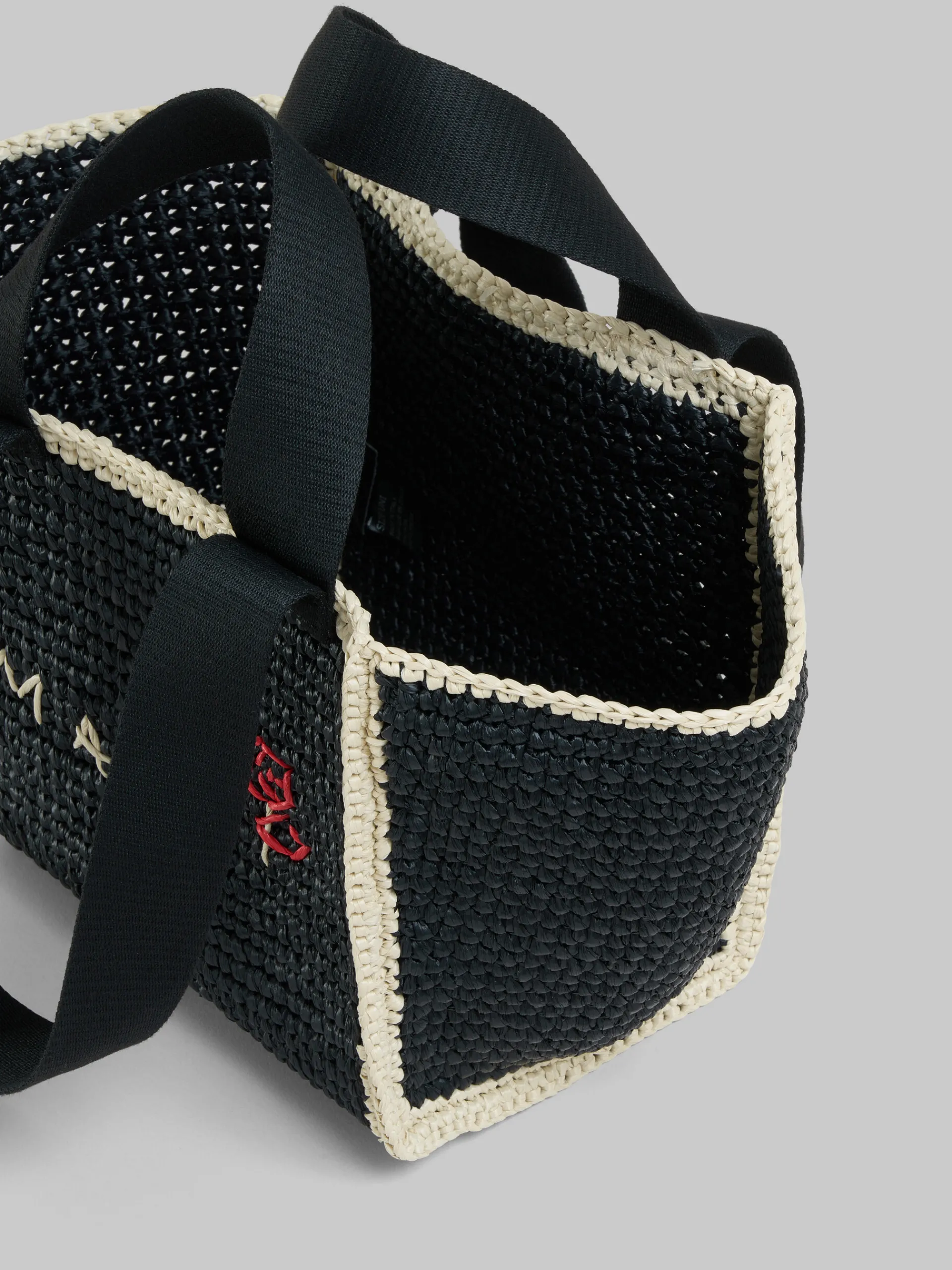 Tote Bags>Marni Black Macramé Sillo Small Shopper BLACK/IVORY/BLACK