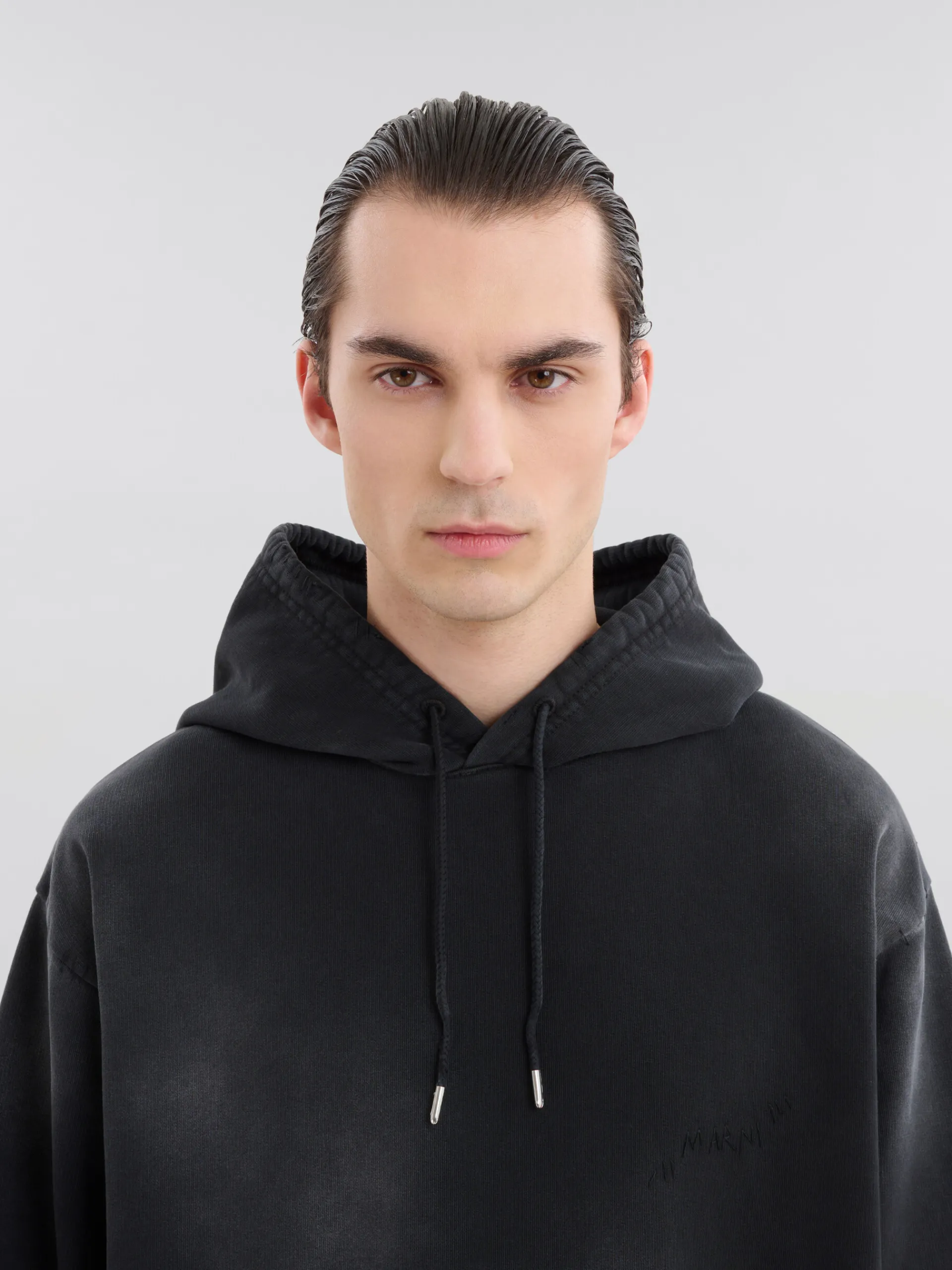 Sweatshirts>Marni Organic Cotton Hoodie With Mending BLACK