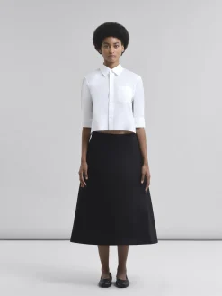 Skirts>Marni Organic Cotton Satin Flared Skirt BLACK
