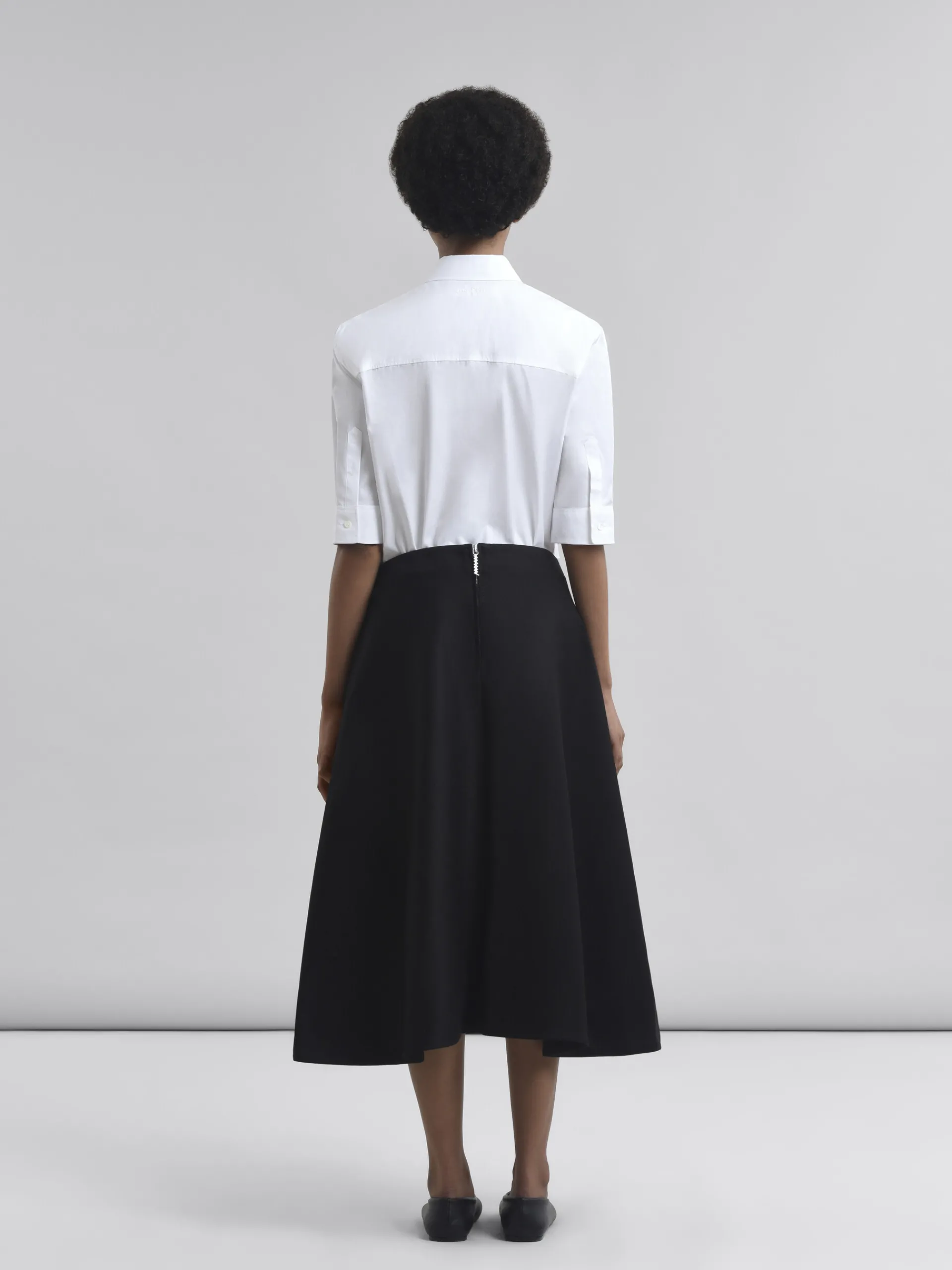 Skirts>Marni Organic Cotton Satin Flared Skirt BLACK