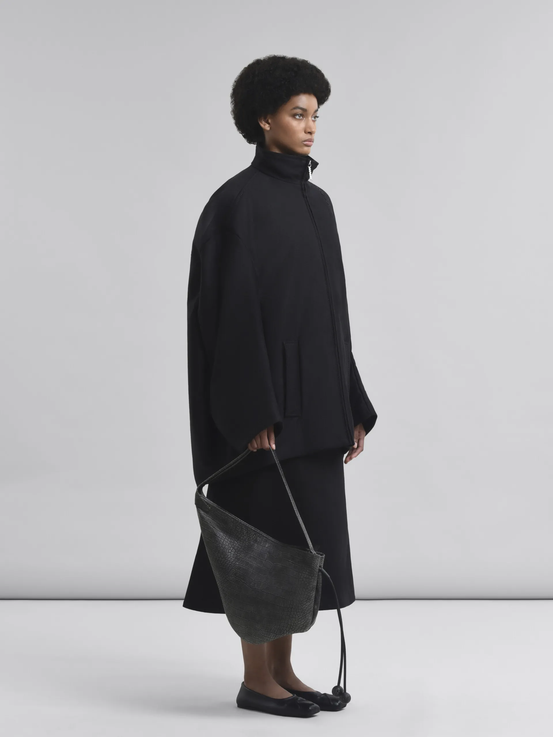 Skirts>Marni Organic Cotton Satin Flared Skirt BLACK