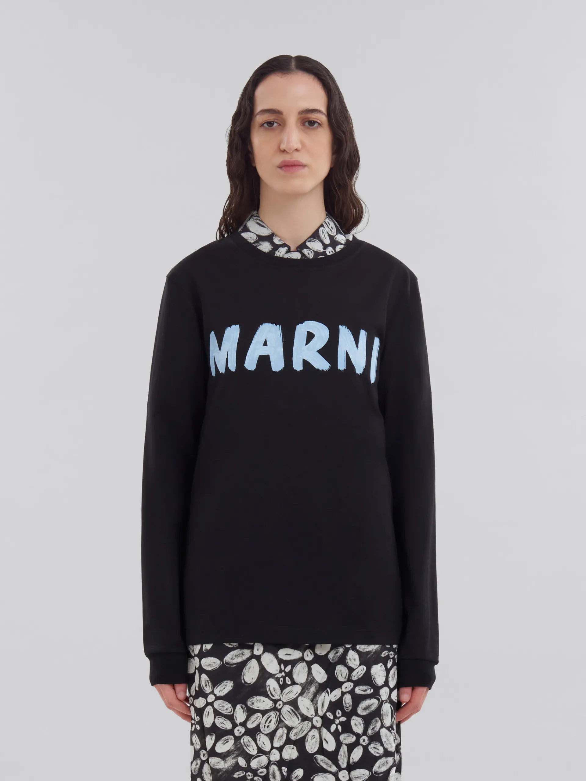 Tops & T-Shirts>Marni Organic Cotton T-shirt With Logo BLACK