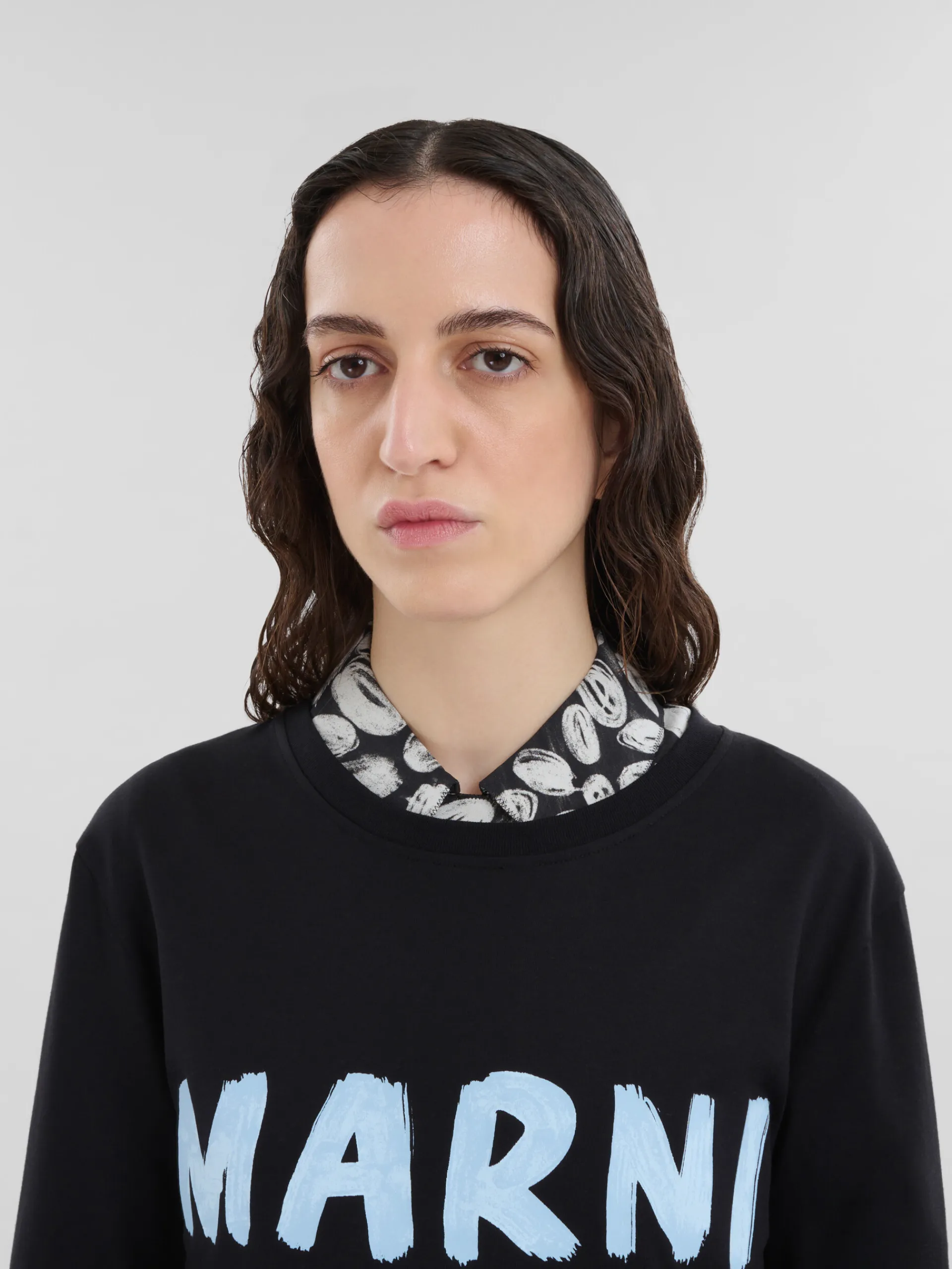 Tops & T-Shirts>Marni Organic Cotton T-shirt With Logo BLACK