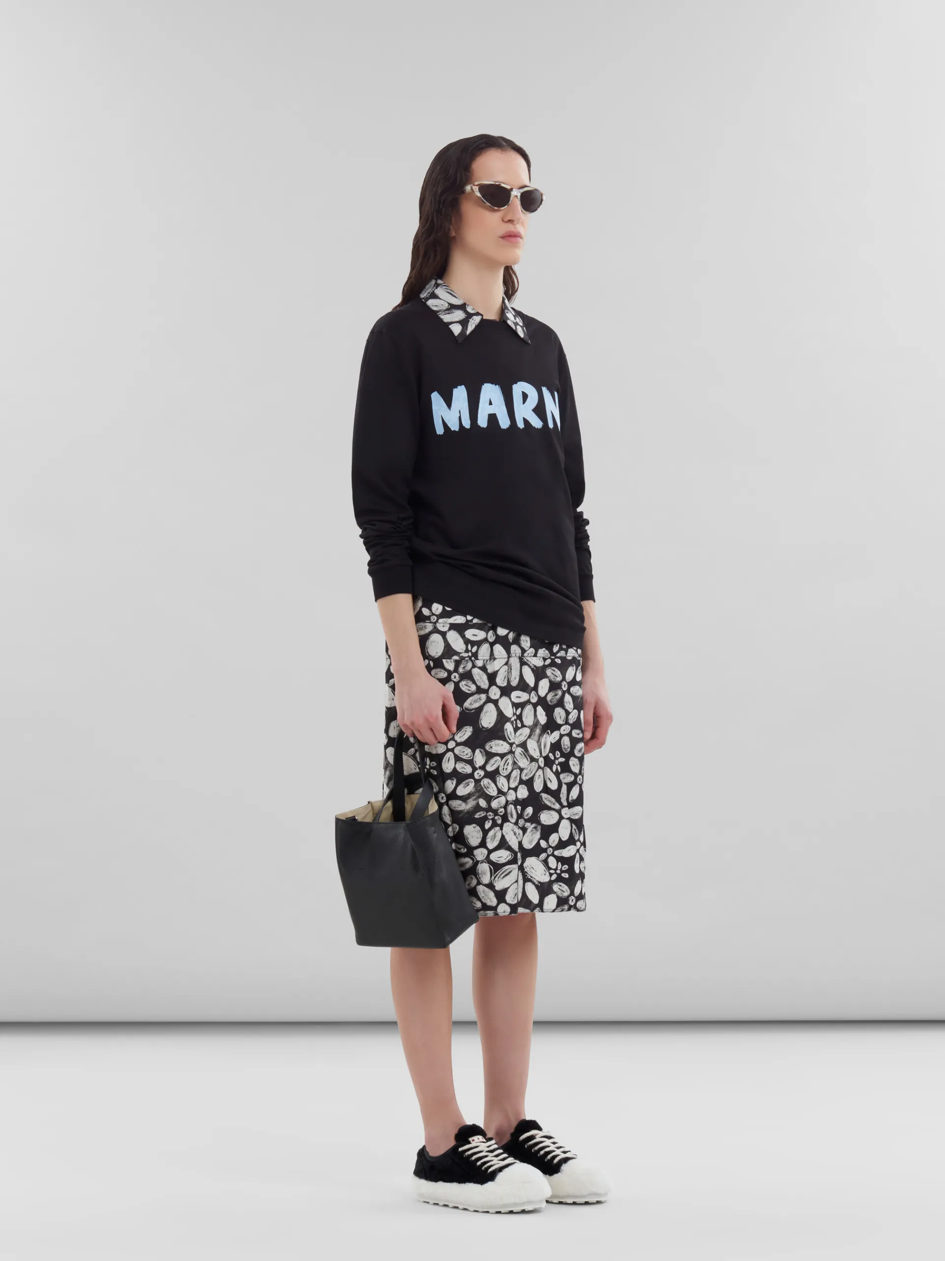 Tops & T-Shirts>Marni Organic Cotton T-shirt With Logo BLACK