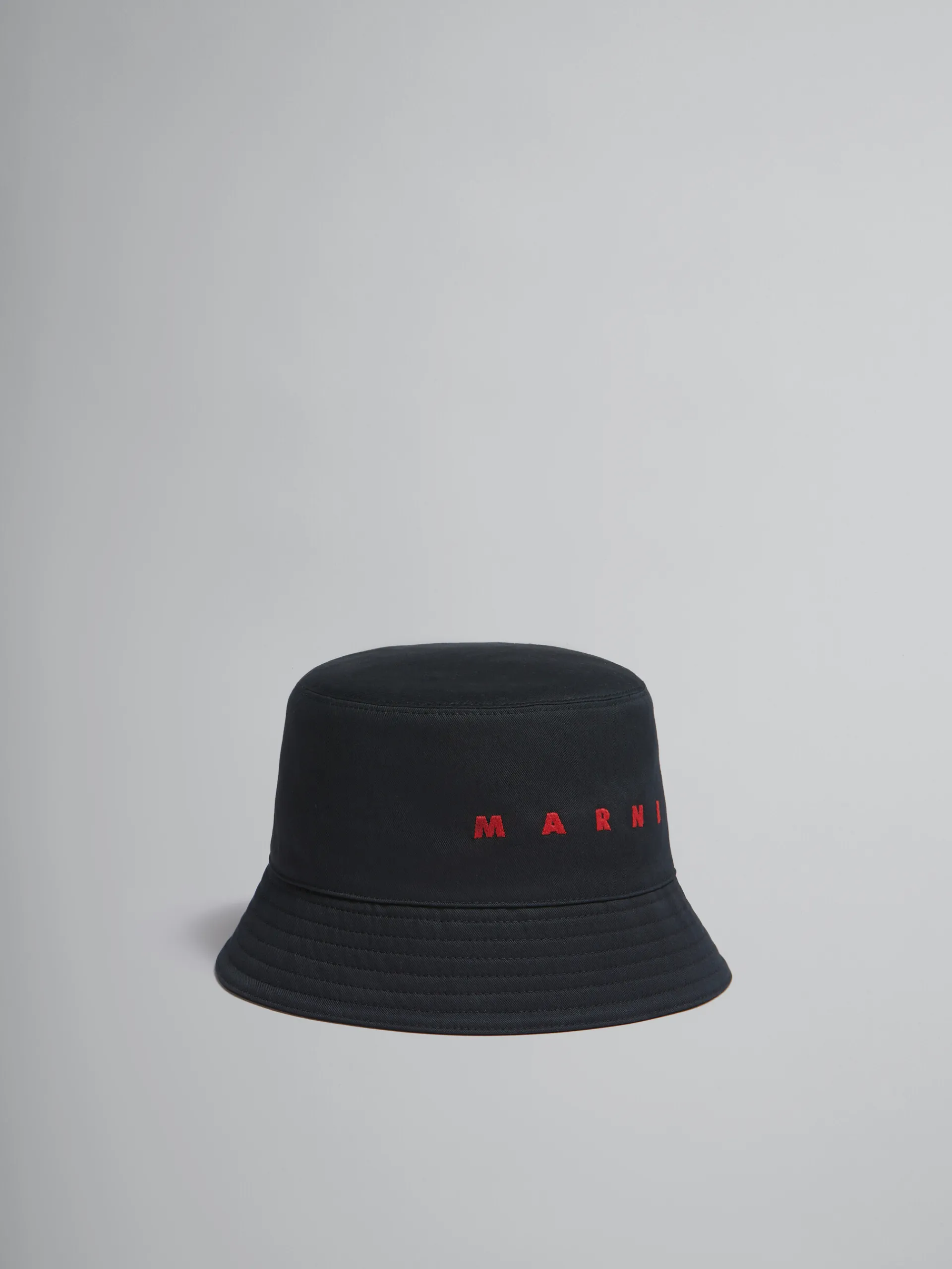 Hats>Marni Organic Gabardine Bucket Hat With Embroidered Logo BLACK