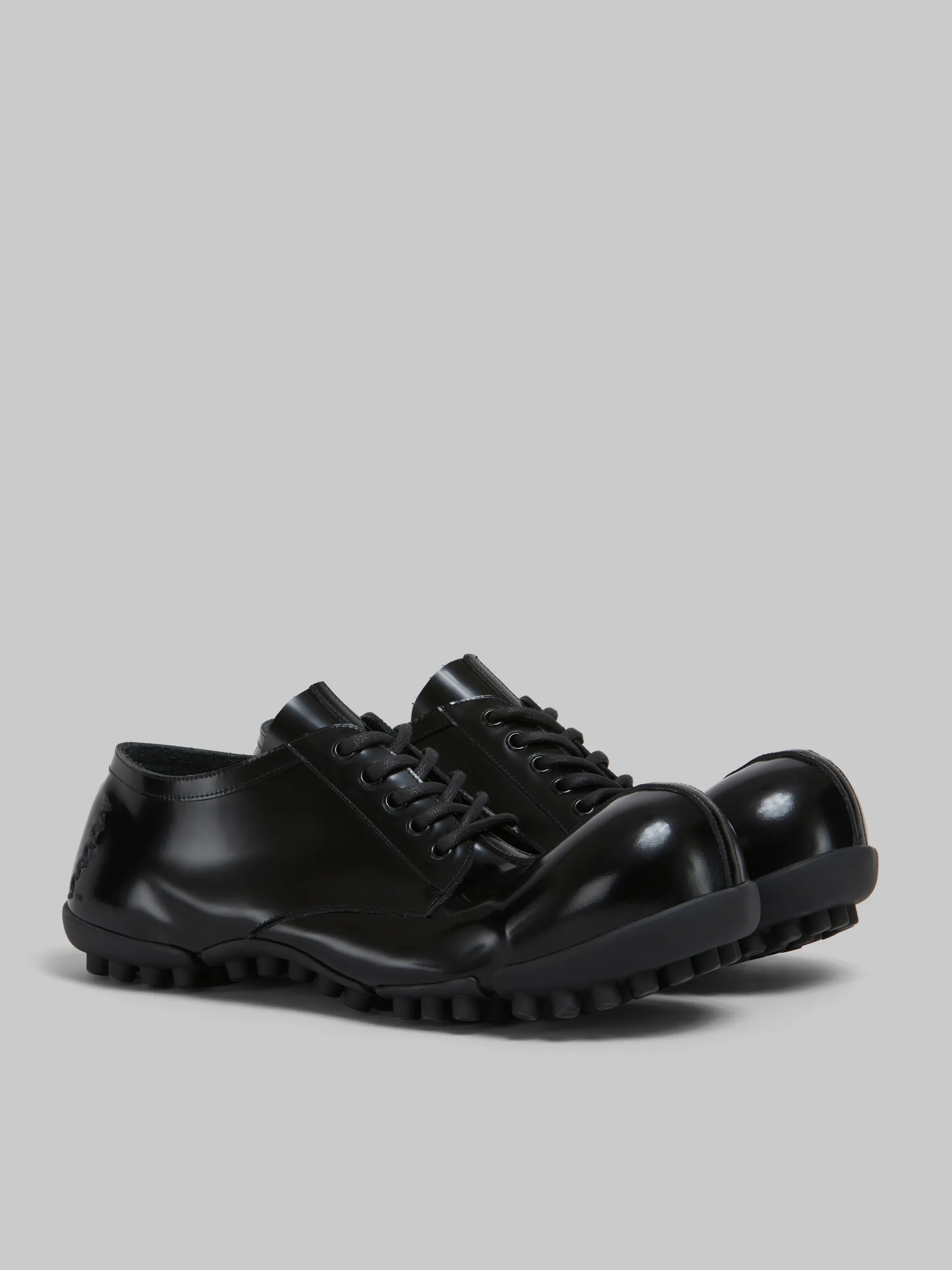 Lace Up & Loafers>Marni Patent Leather Wave Lace Up BLACK