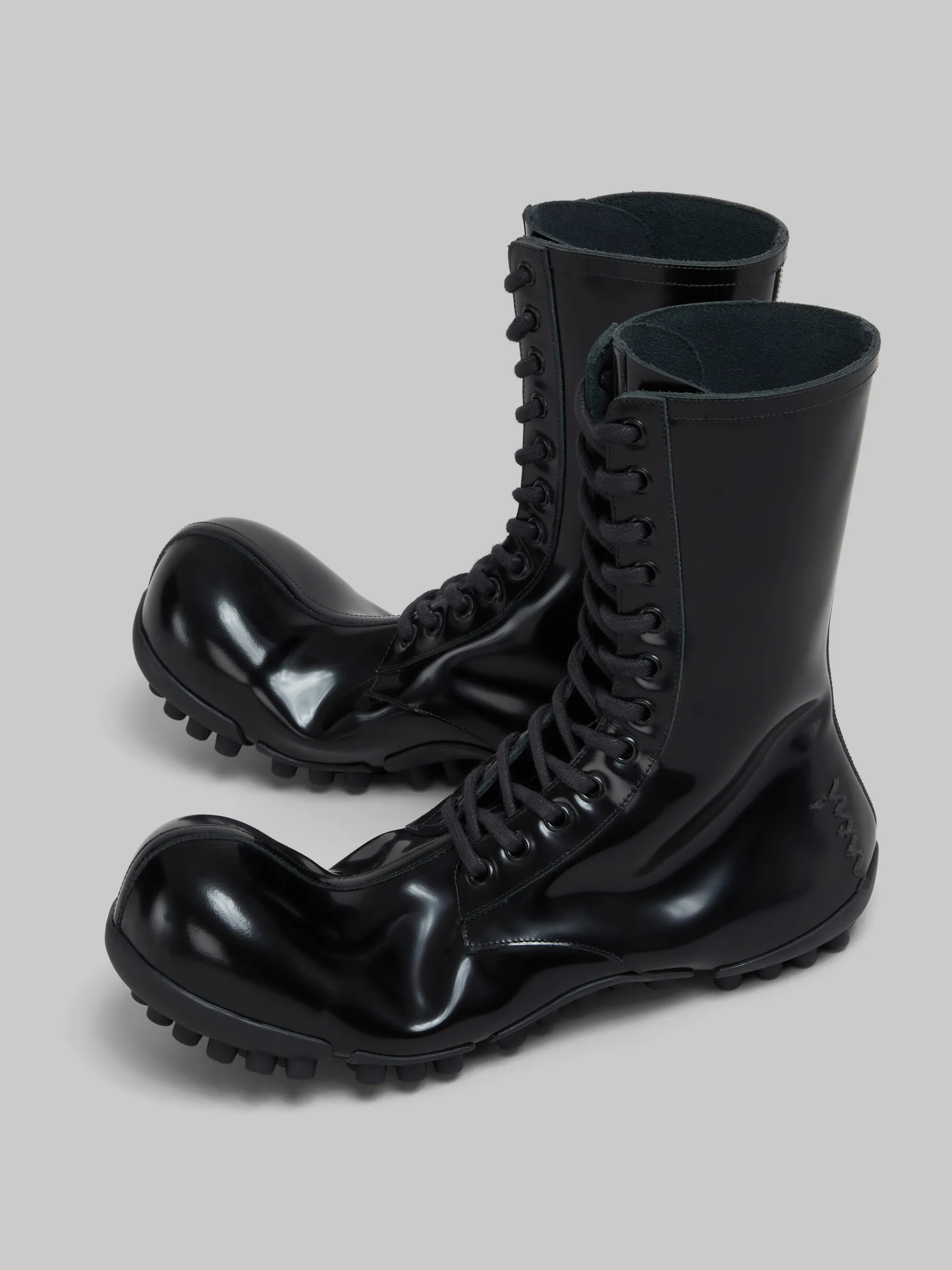 Boots>Marni Patent Leather Wave Boot BLACK