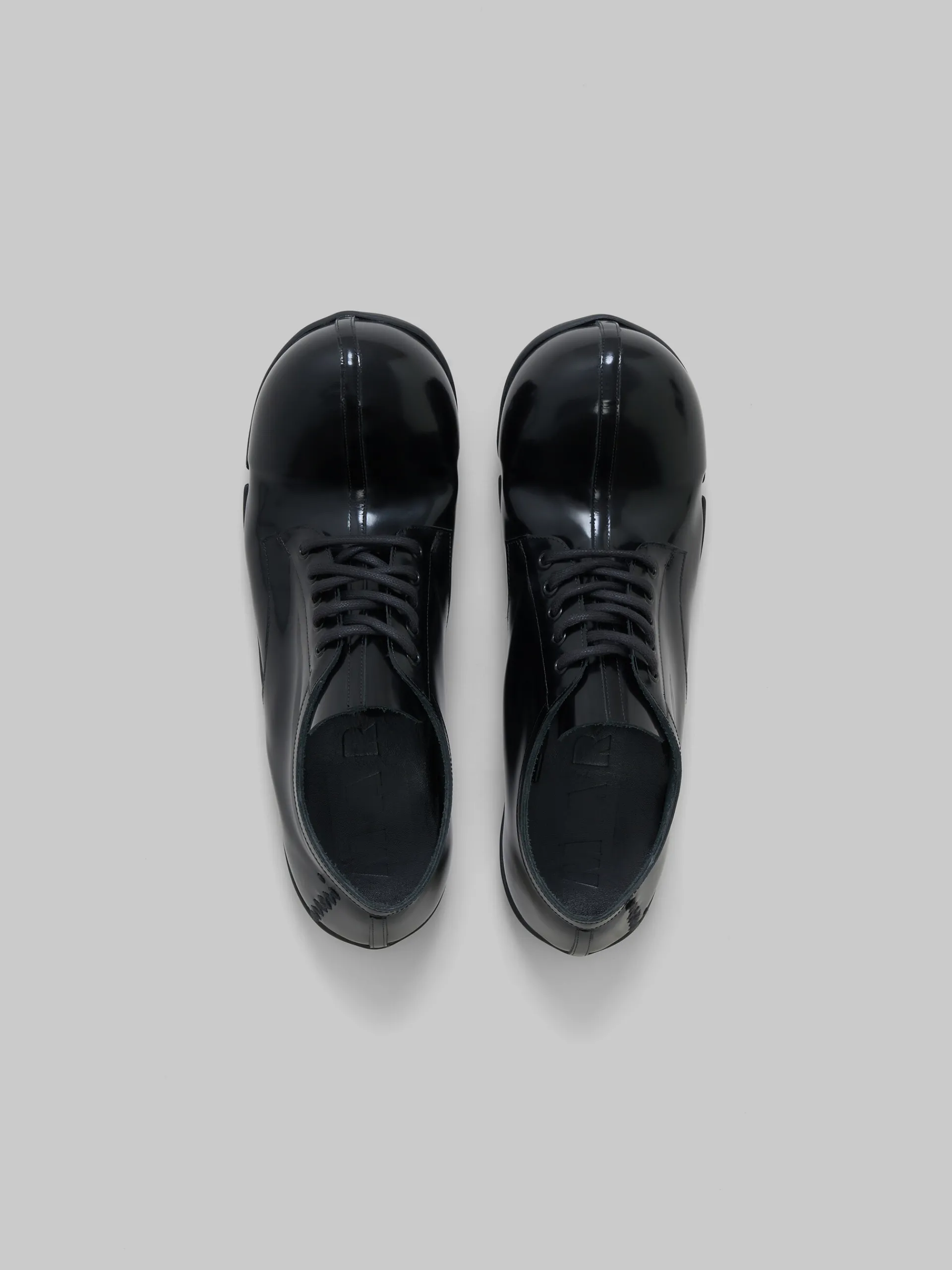 Lace Up & Loafers>Marni Patent Leather Wave Lace Up BLACK