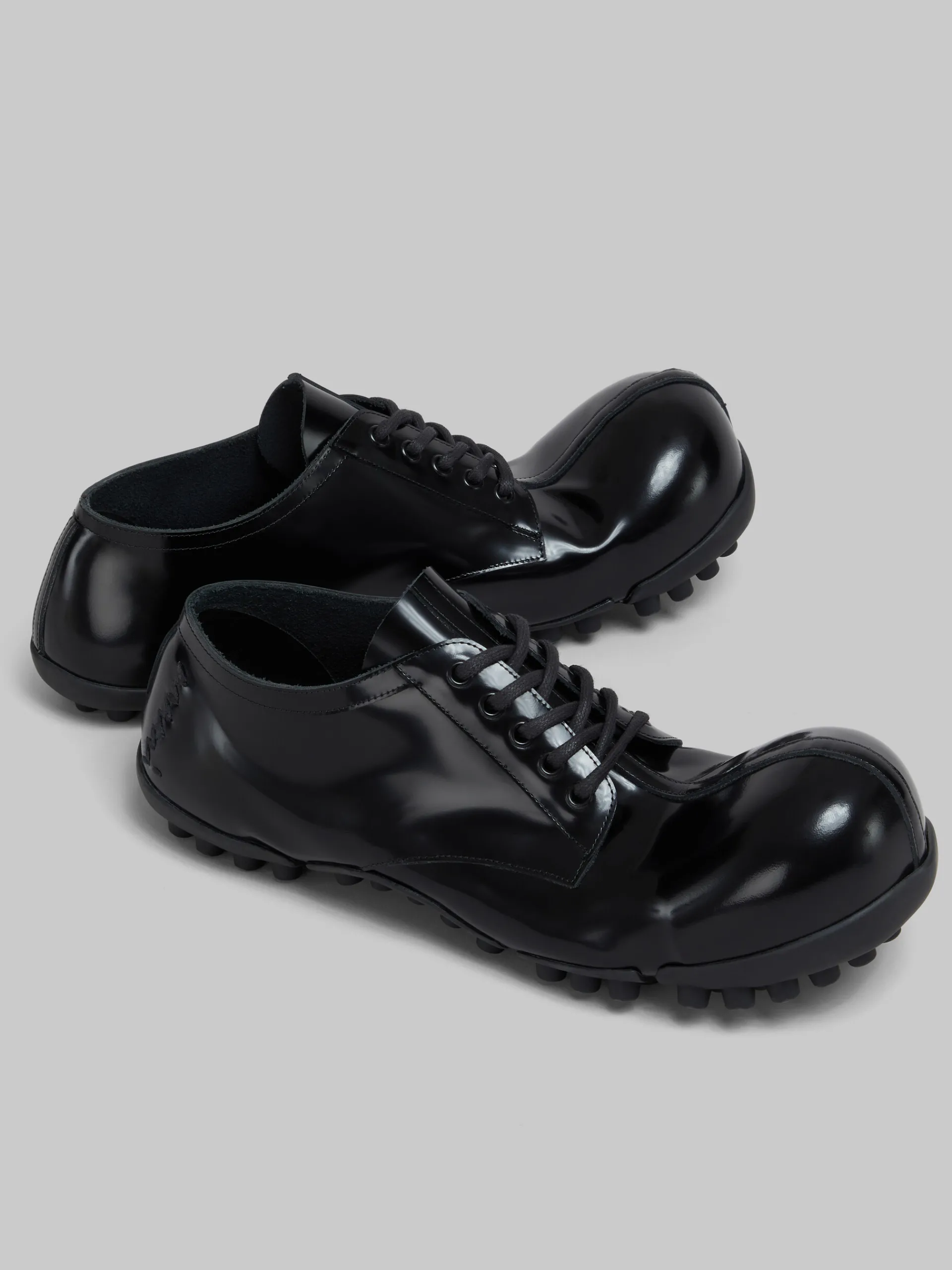 Lace Up & Loafers>Marni Patent Leather Wave Lace Up BLACK