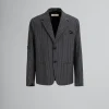 Coats & Jackets>Marni Pinstripe Wool Blazer With Mending Embroidery BLACK