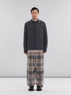 Coats & Jackets>Marni Pinstripe Wool Blazer With Mending Embroidery BLACK