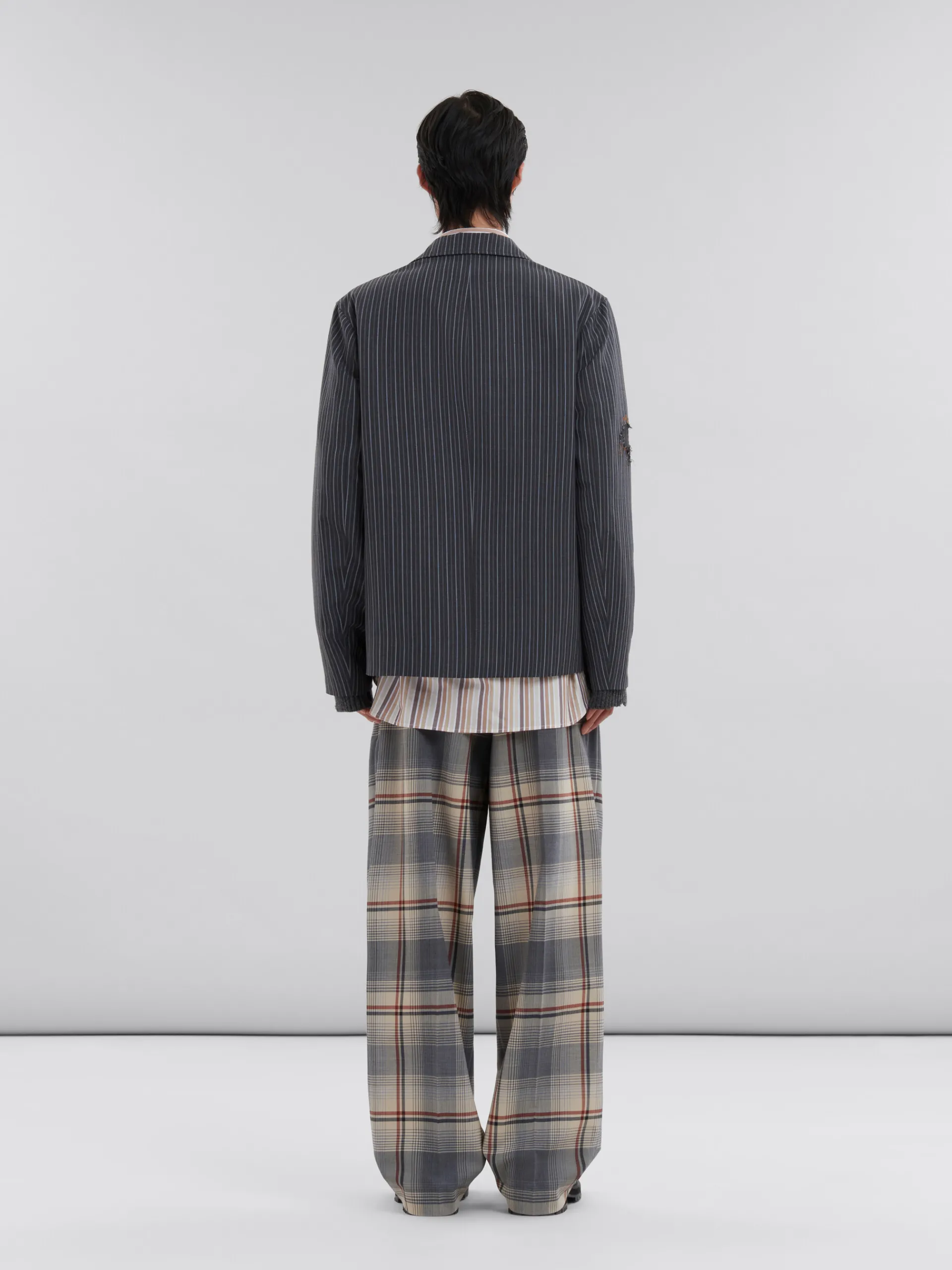 Coats & Jackets>Marni Pinstripe Wool Blazer With Mending Embroidery BLACK