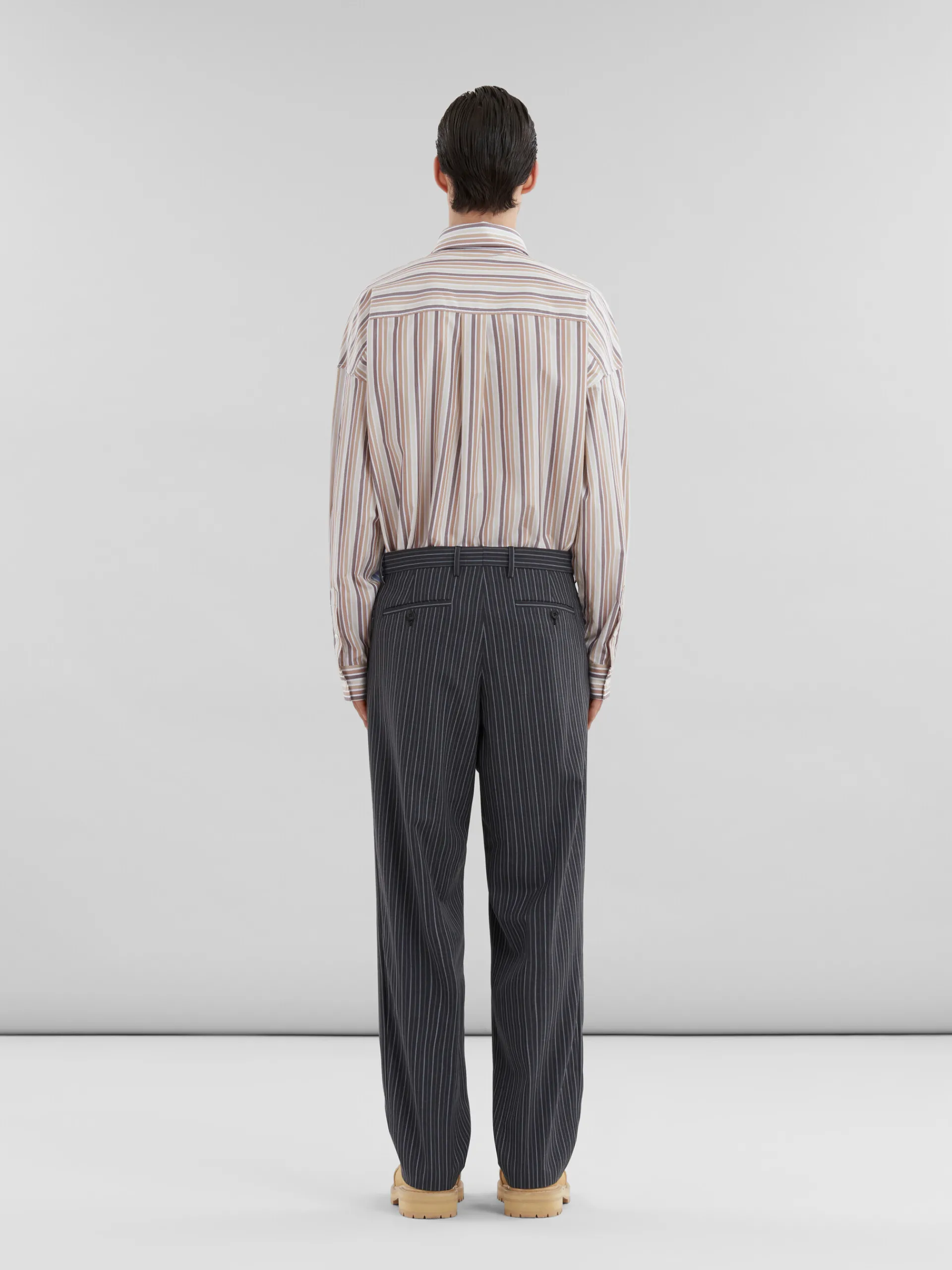 Pants>Marni Pinstripe Wool Trousers With Mending Embroidery BLACK