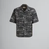 Matching Sets | Tops & T-Shirts>Marni Poplin Bowling Shirt With Scribble Motif BLACK