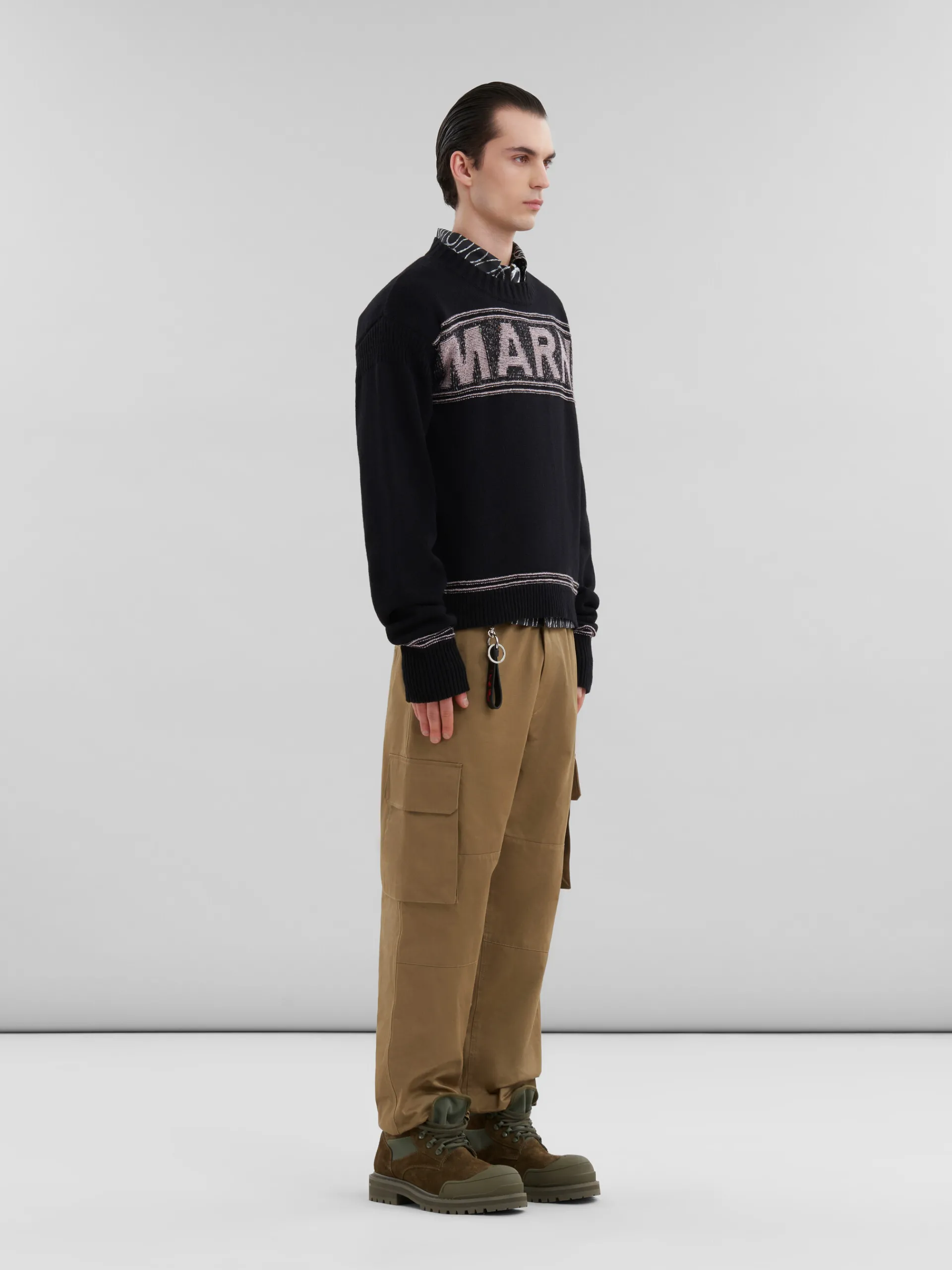 Matching Sets | Tops & T-Shirts>Marni Poplin Bowling Shirt With Scribble Motif BLACK